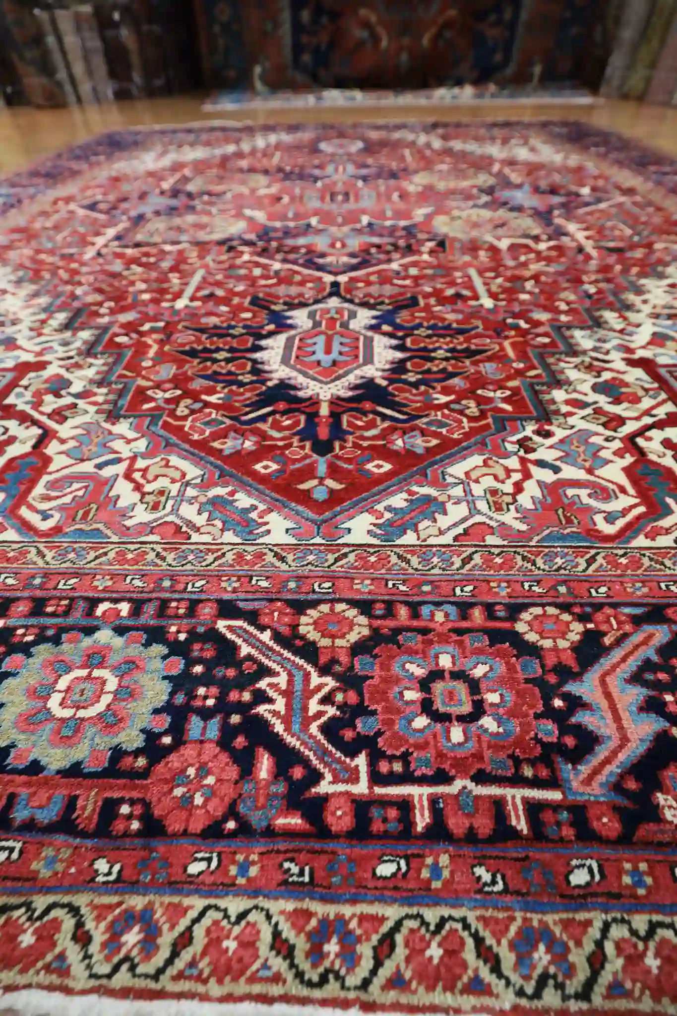 12' x 15' Red Fine Hand-Knotted Semi Antique Persian Heriz – Traditional Wool - Image 7