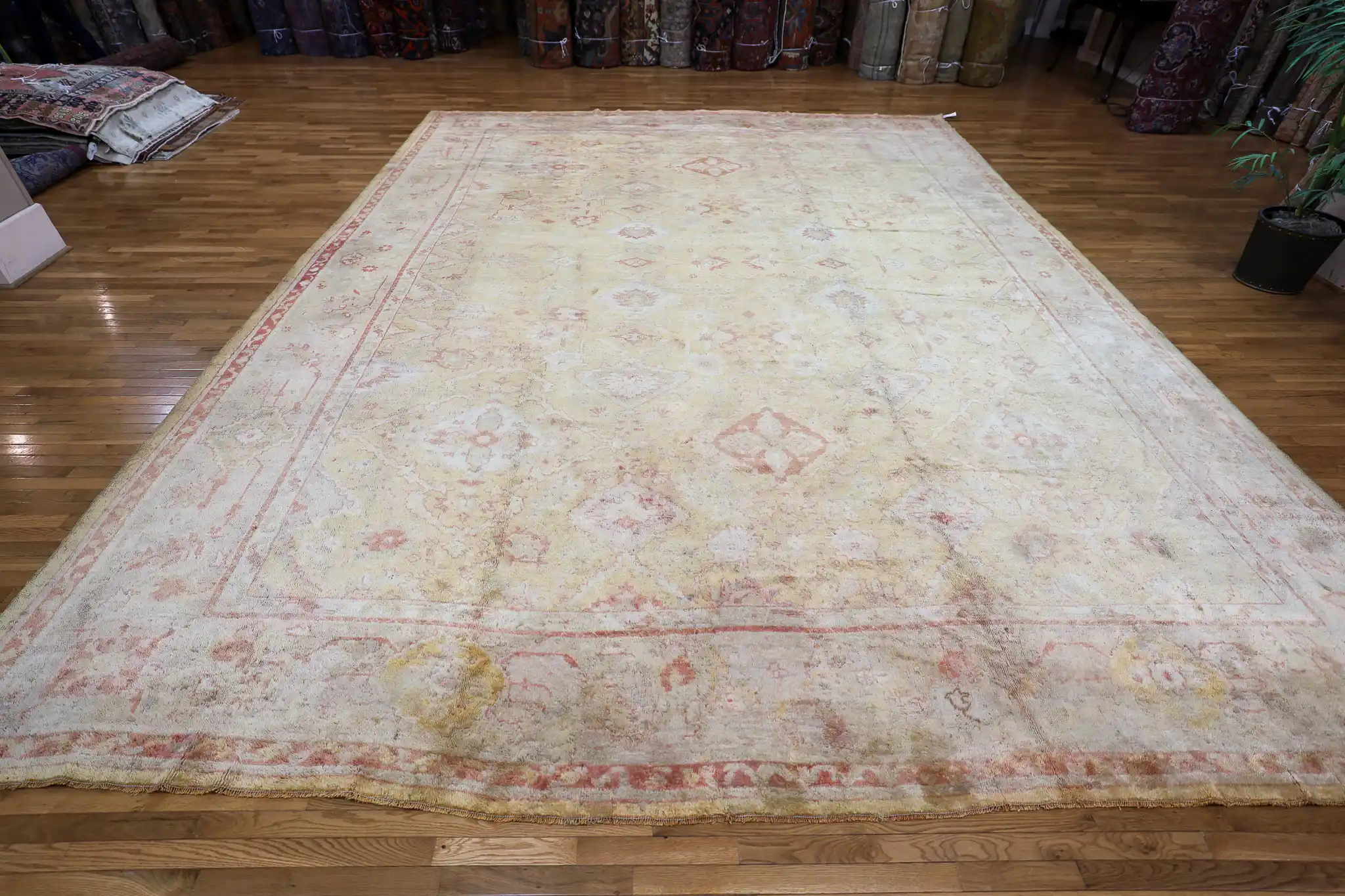 13' x 18' Ivory Fine Hand-Knotted Antique Turkish Oushak Rug – Traditional Wool - Image 2