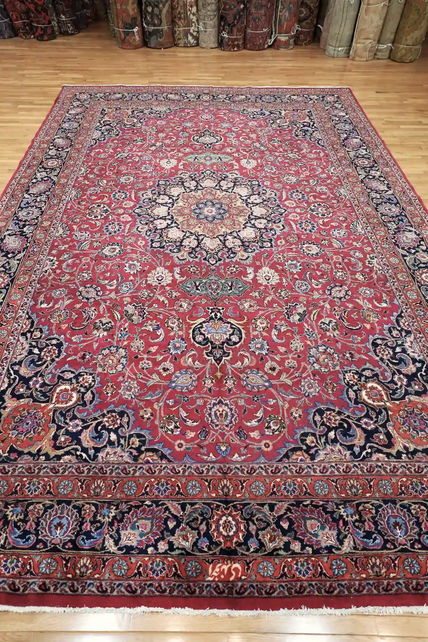 12' x 17' Red Fine Hand-Knotted Vintage Persian Mashad – Traditional Wool - Image 3