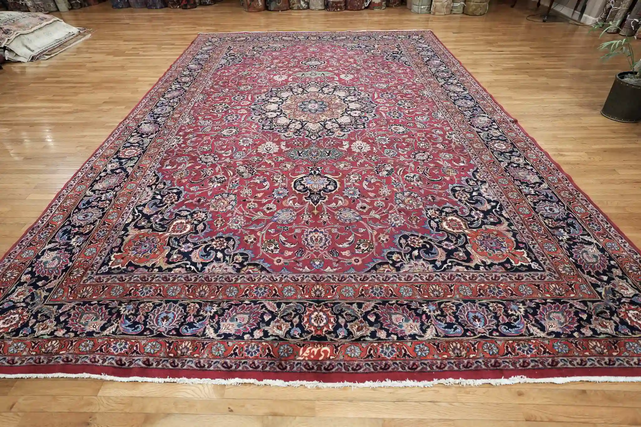 12' x 17' Red Fine Hand-Knotted Vintage Persian Mashad – Traditional Wool - Image 4