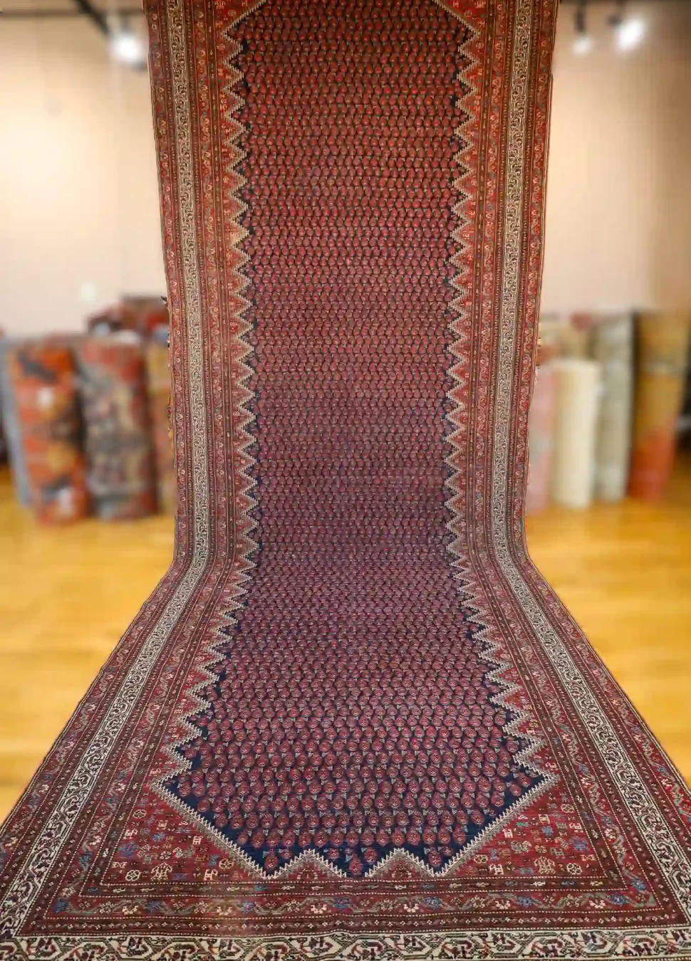 7′ x 17′ Red Fine Hand-Knotted Antique Persian Malayer Runner – Traditional Wool