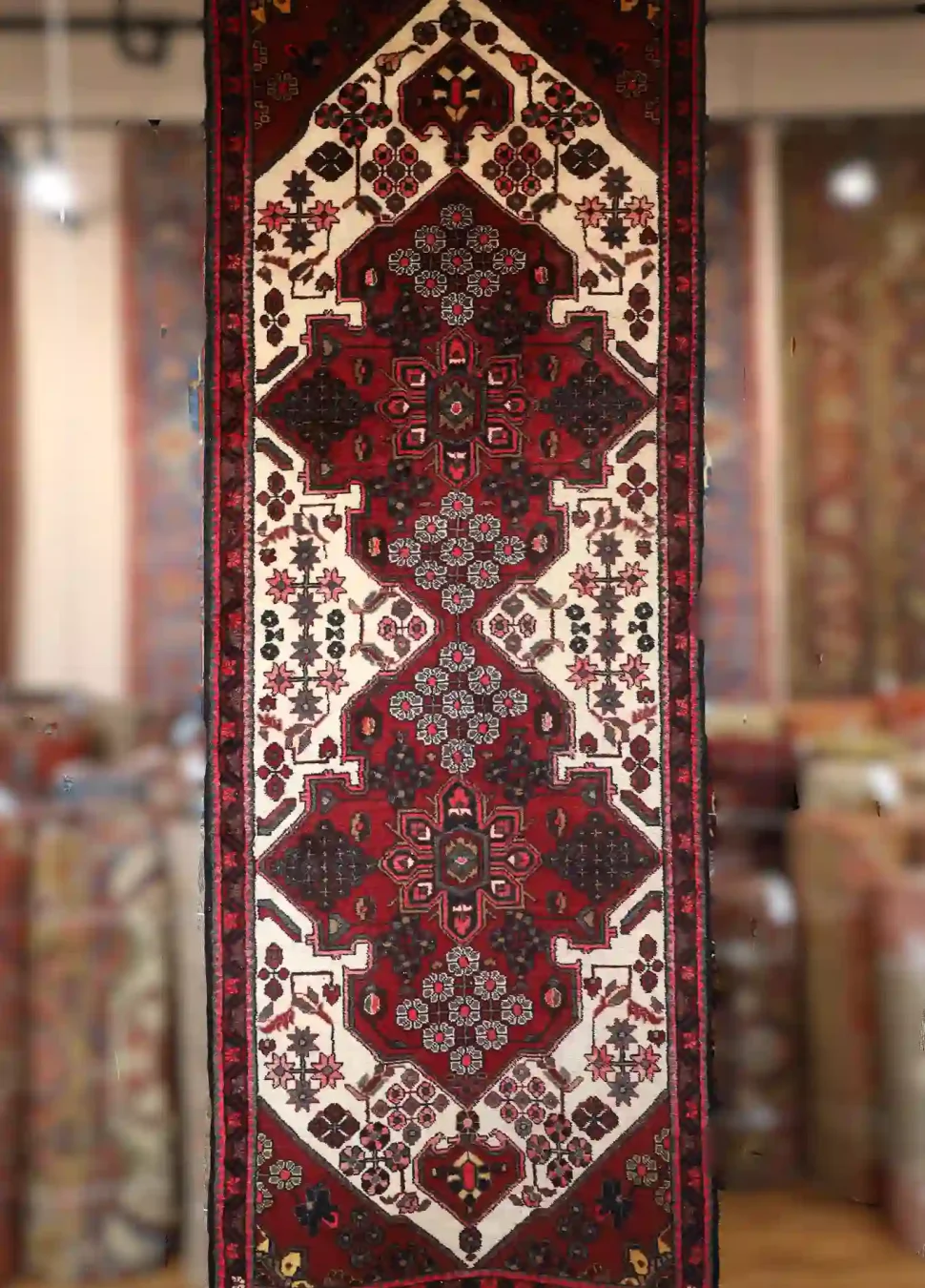 4′ x 10′ Red Fine Hand-Knotted Persian Hamadan Runner – Traditional Wool
