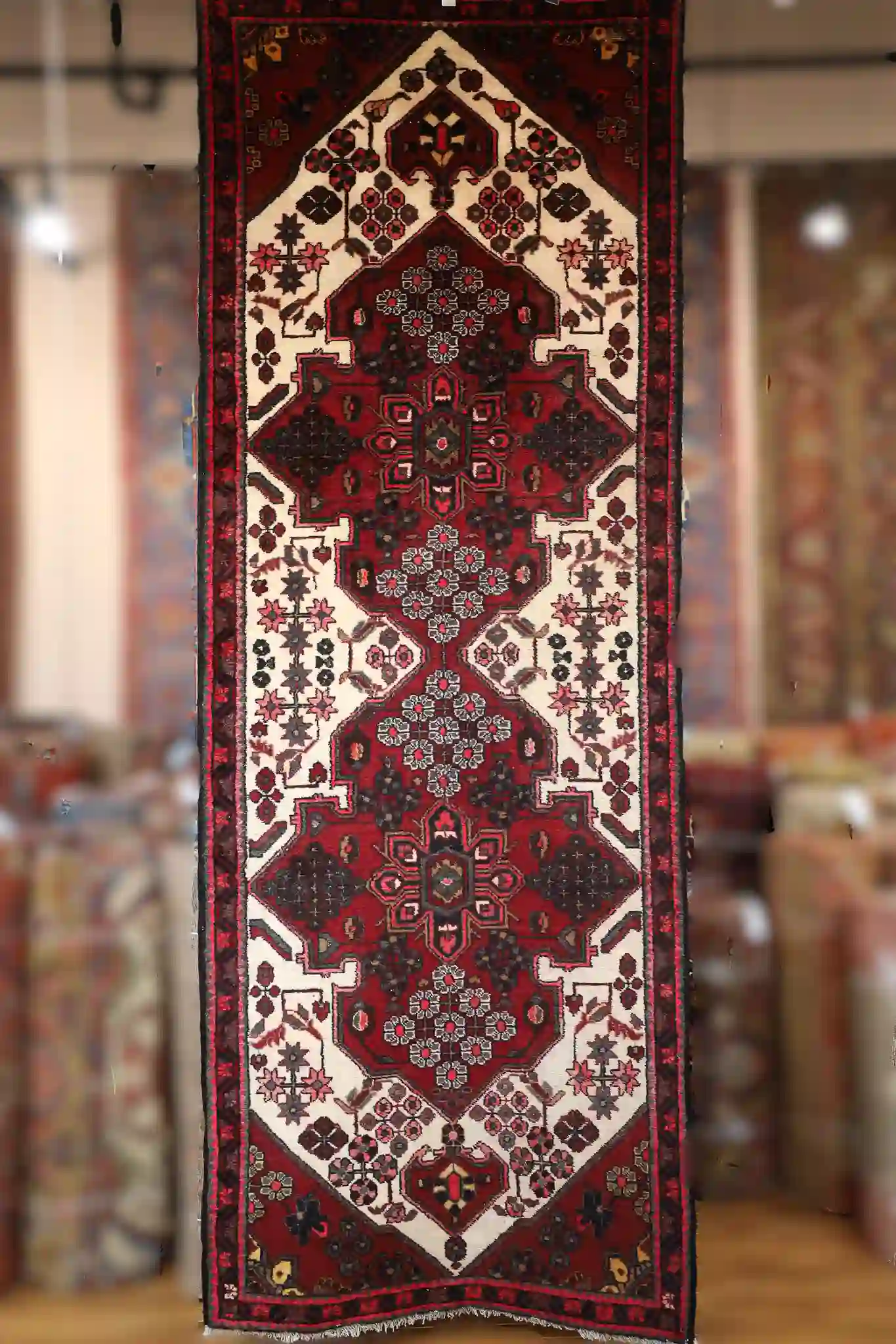 4' x 10' Red Fine Hand-Knotted Persian Hamadan Runner – Traditional Wool