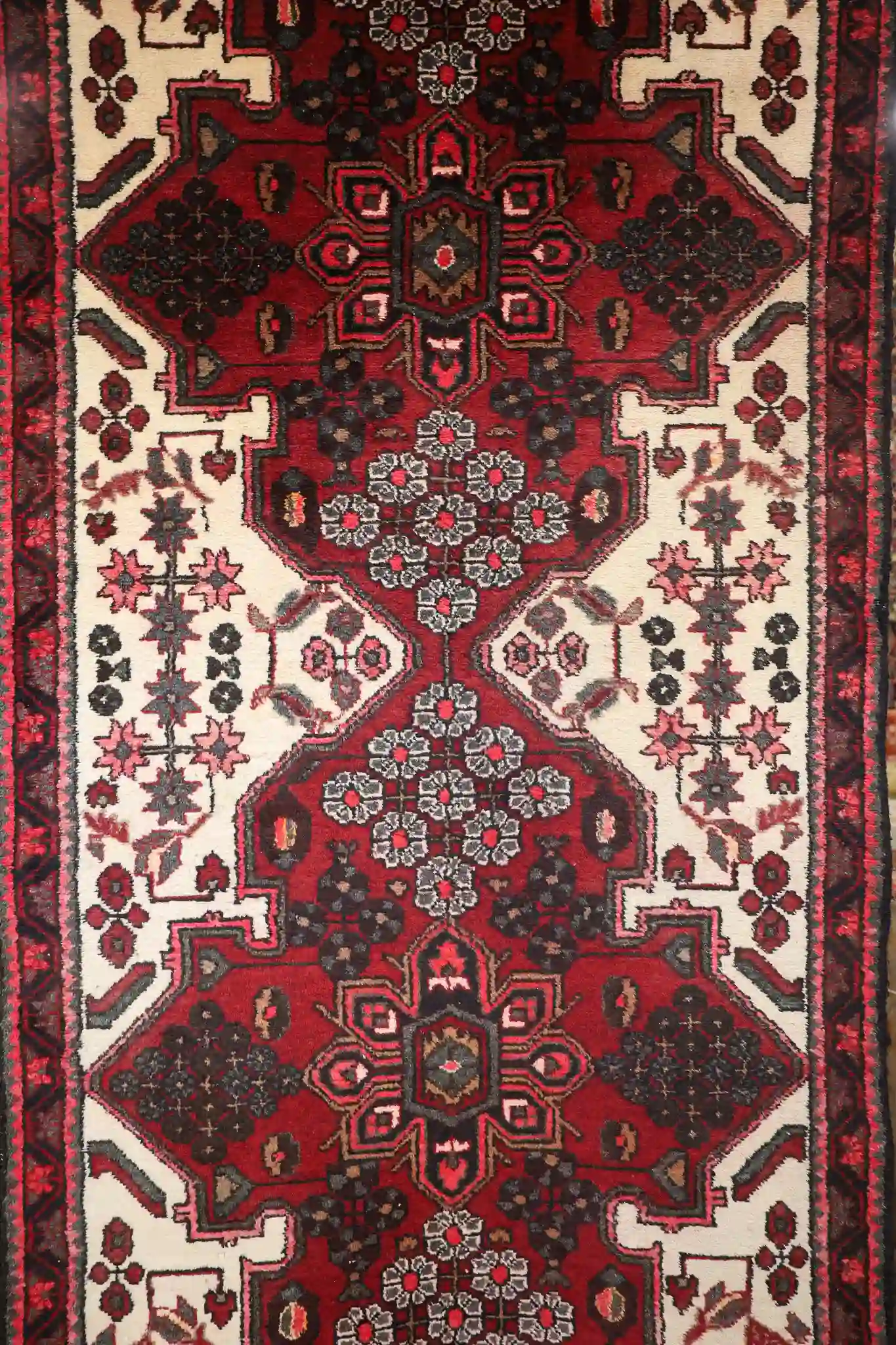 4' x 10' Red Fine Hand-Knotted Persian Hamadan Runner – Traditional Wool - Image 3