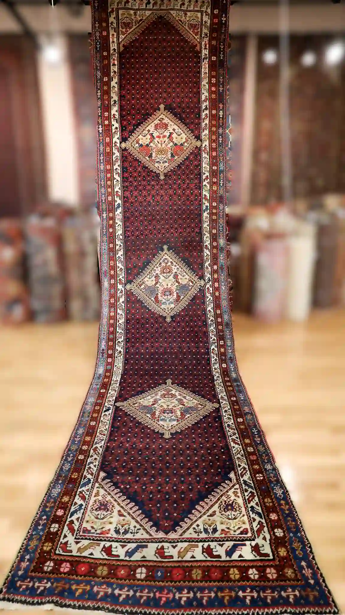 4' x 17' Red Fine Hand-Knotted Persian Malayer Runner – Traditional Wool