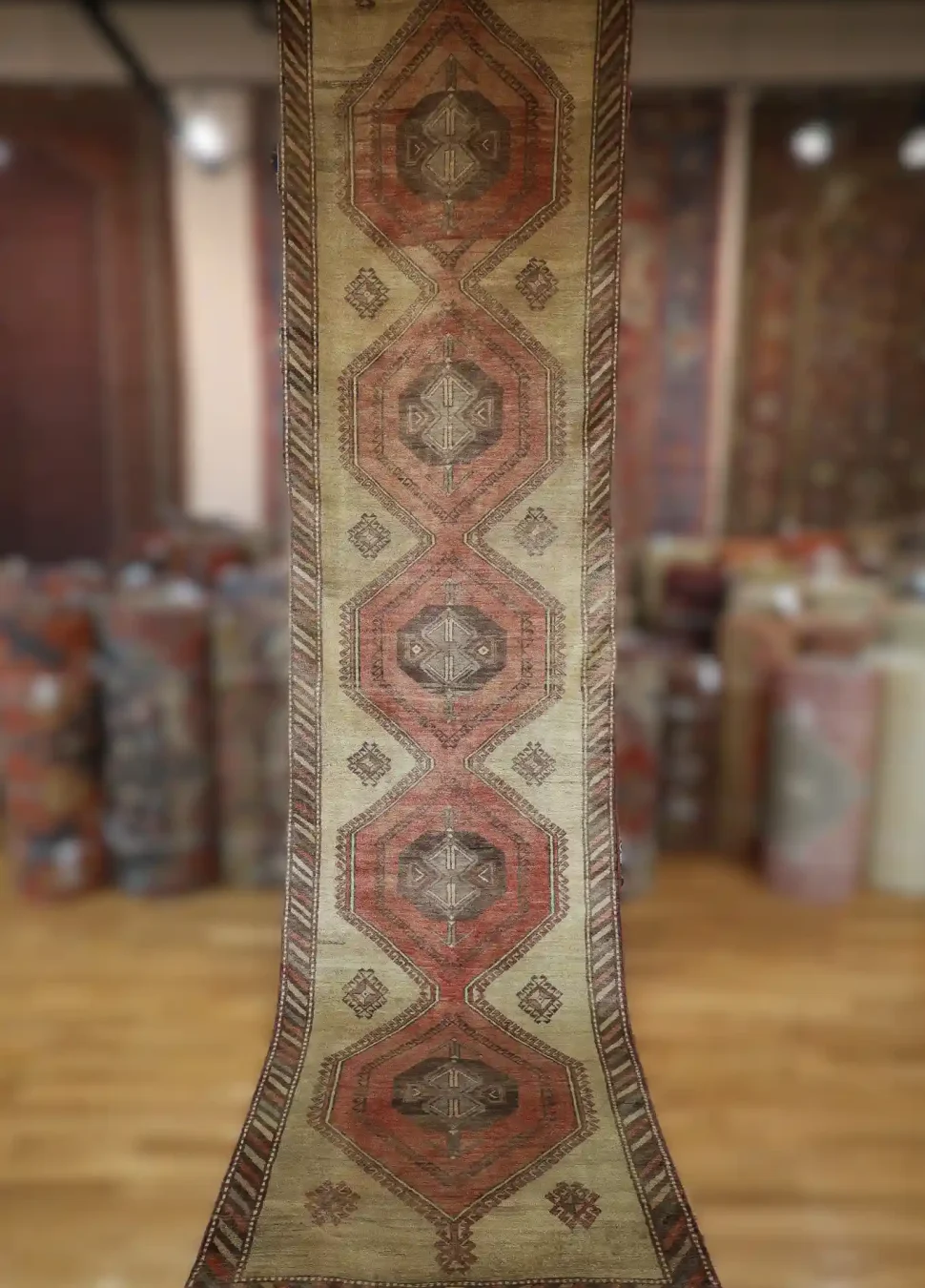 3′ x 13′ Beige Fine Hand-Knotted Vintage Turkish Oushak Runner – Traditional Wool