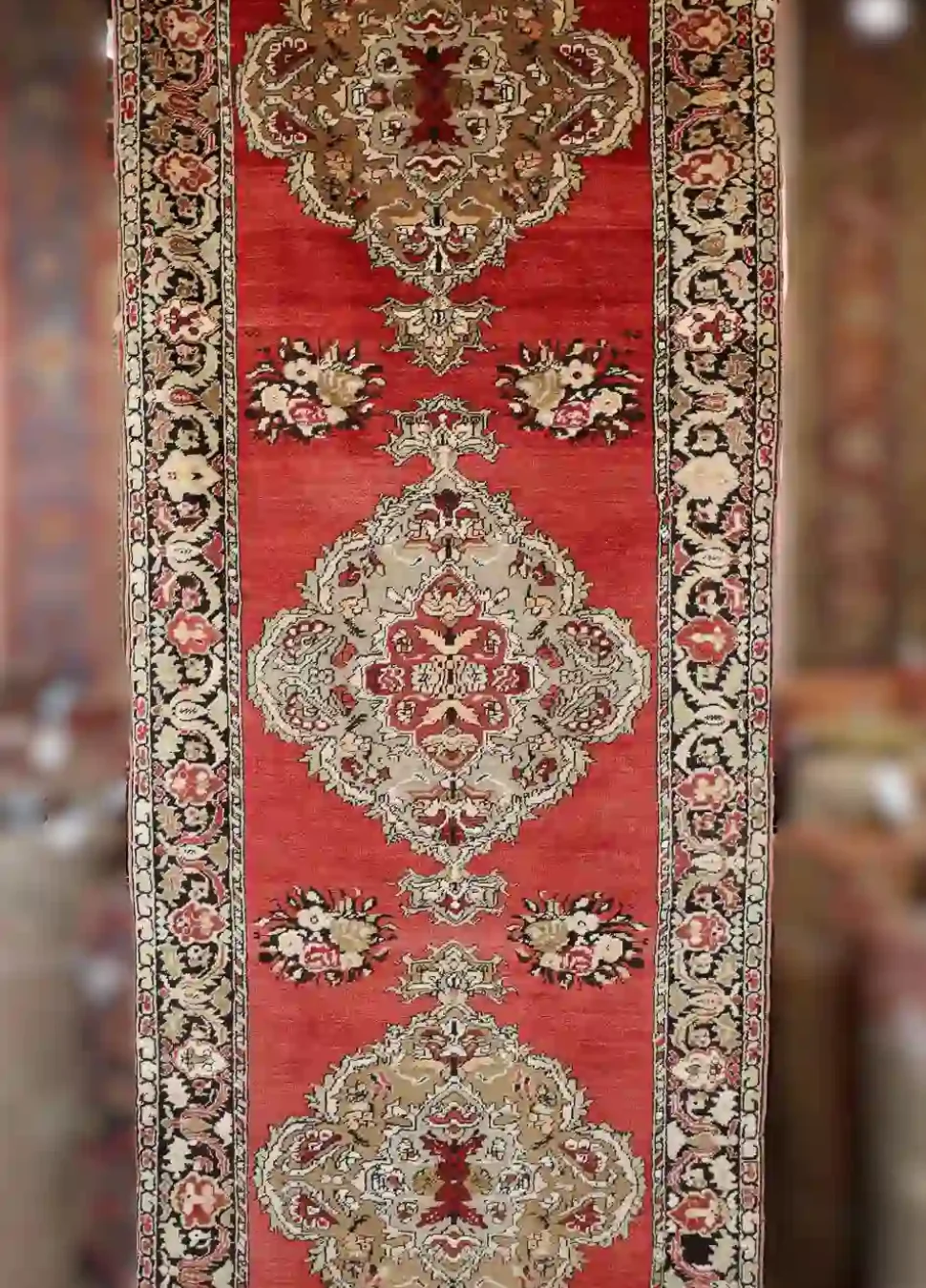 4′ x 11′ Red Fine Hand-Knotted Vintage Turkish Oushak Runner – Traditional Wool