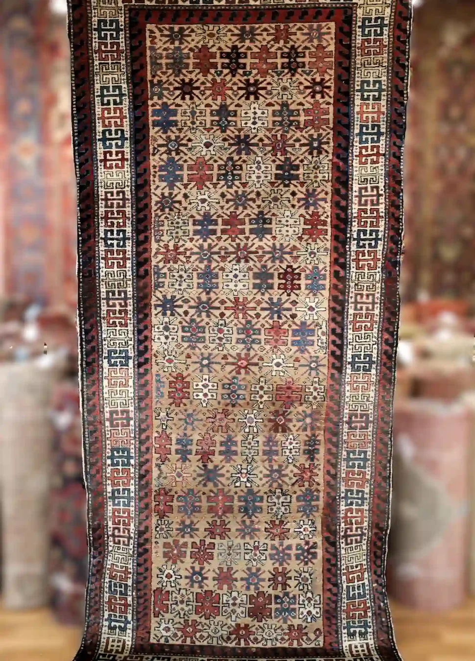 4′ x 10′ Beige Fine Hand-Knotted Caucasian Shirvan Runner – Traditional Wool