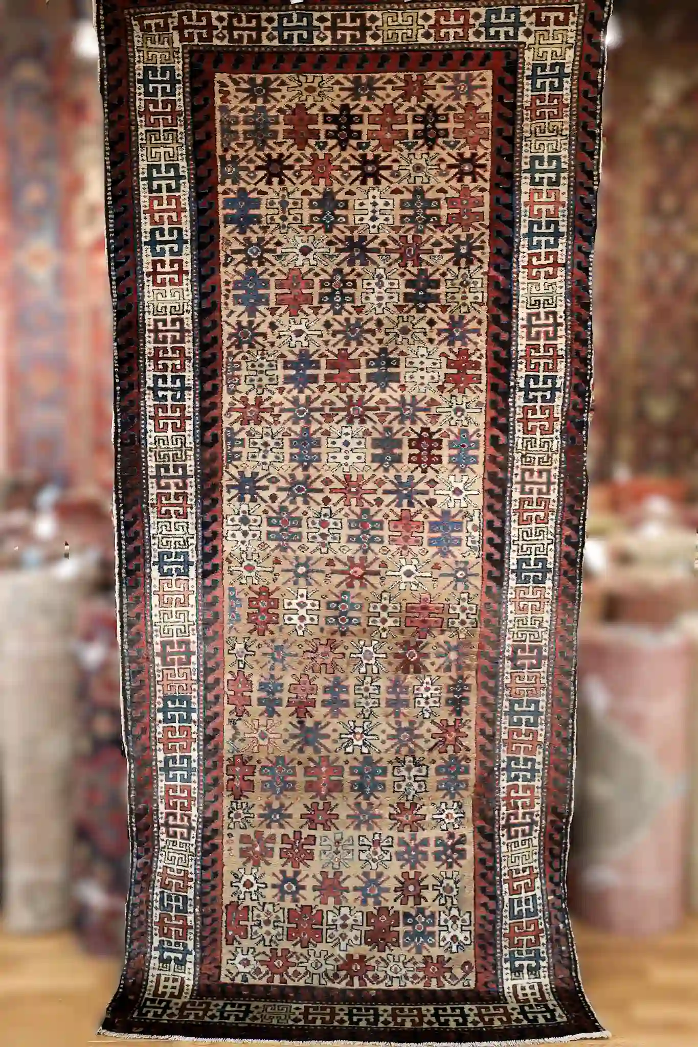 4' x 10' Beige Fine Hand-Knotted Caucasian Shirvan Runner – Traditional Wool