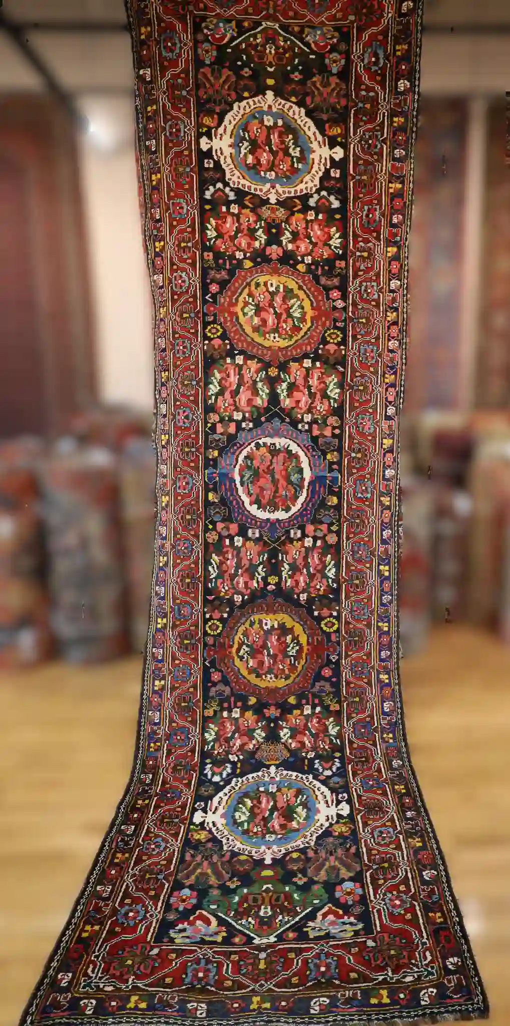 4' x 14' Red Fine Hand-Knotted Semi-Antique Persian Bakhtiari Runner – Traditional Wool