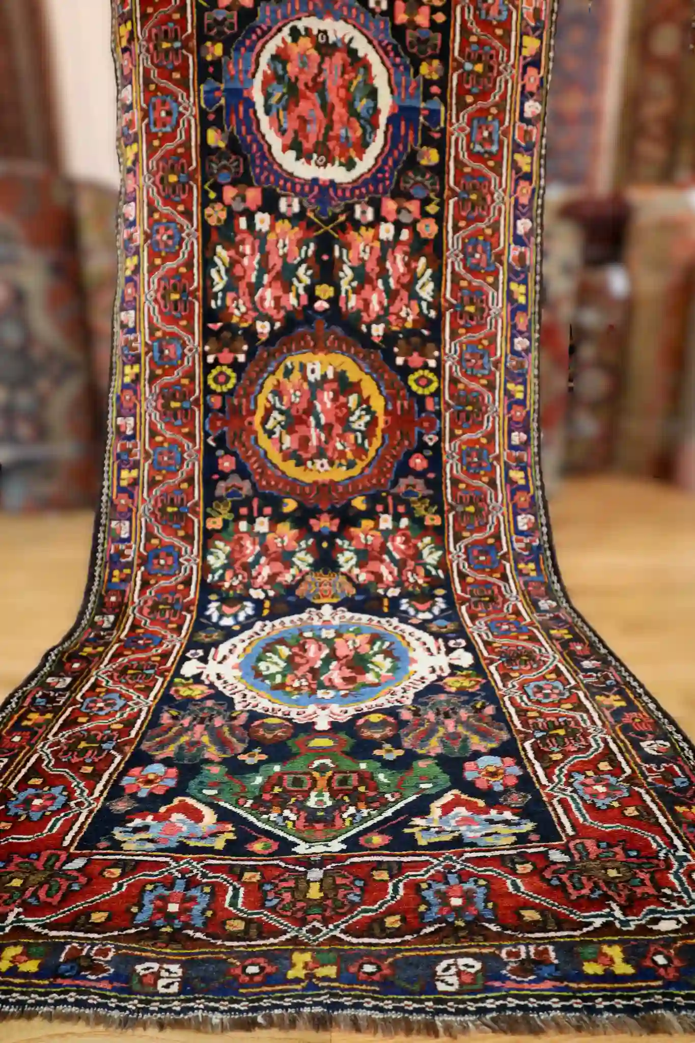 4' x 14' Red Fine Hand-Knotted Semi-Antique Persian Bakhtiari Runner – Traditional Wool - Image 2