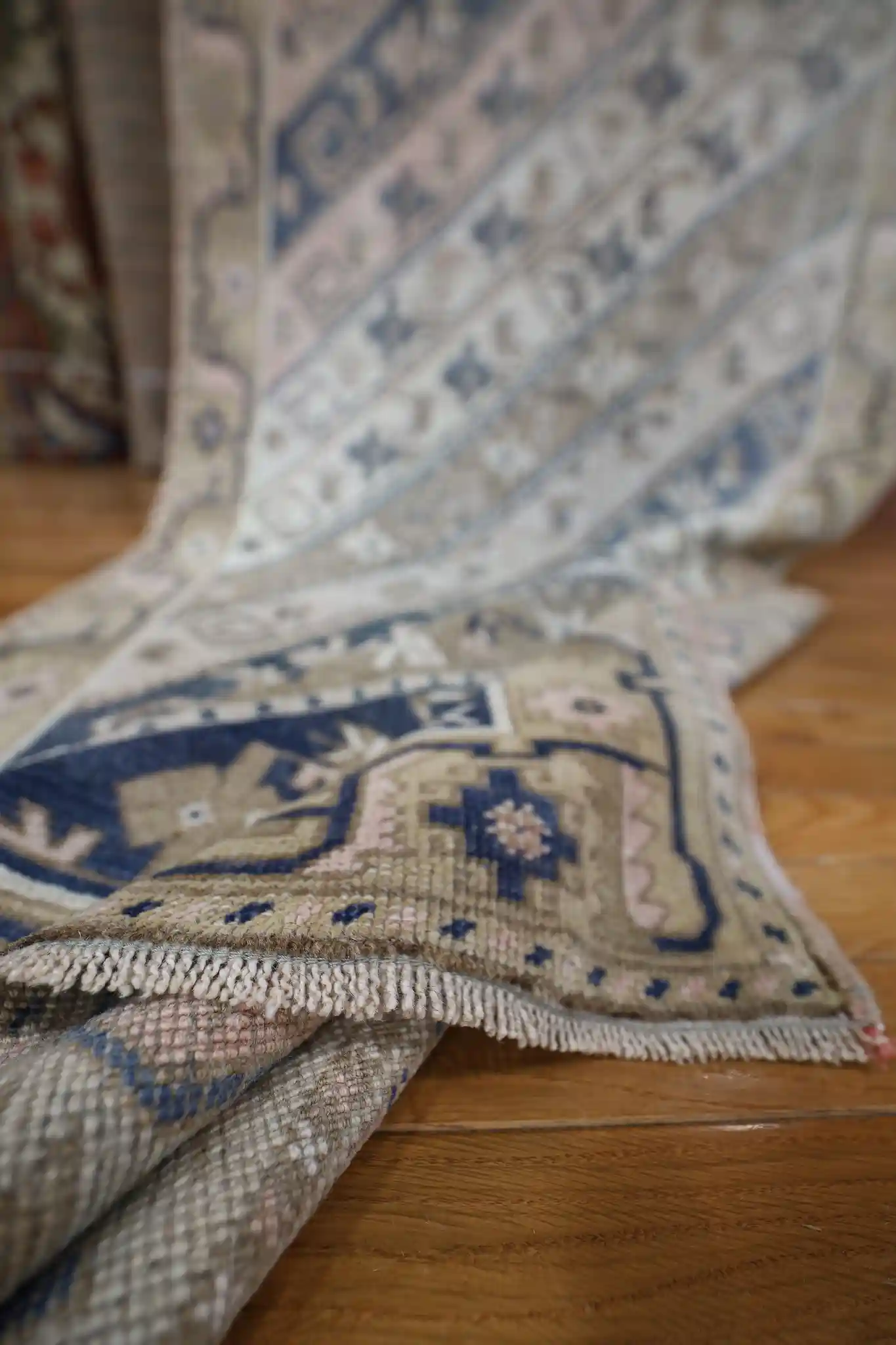 4' x 14' Beige Fine Hand-Knotted Turkish Oushak Runner – Transitional Wool - Image 3