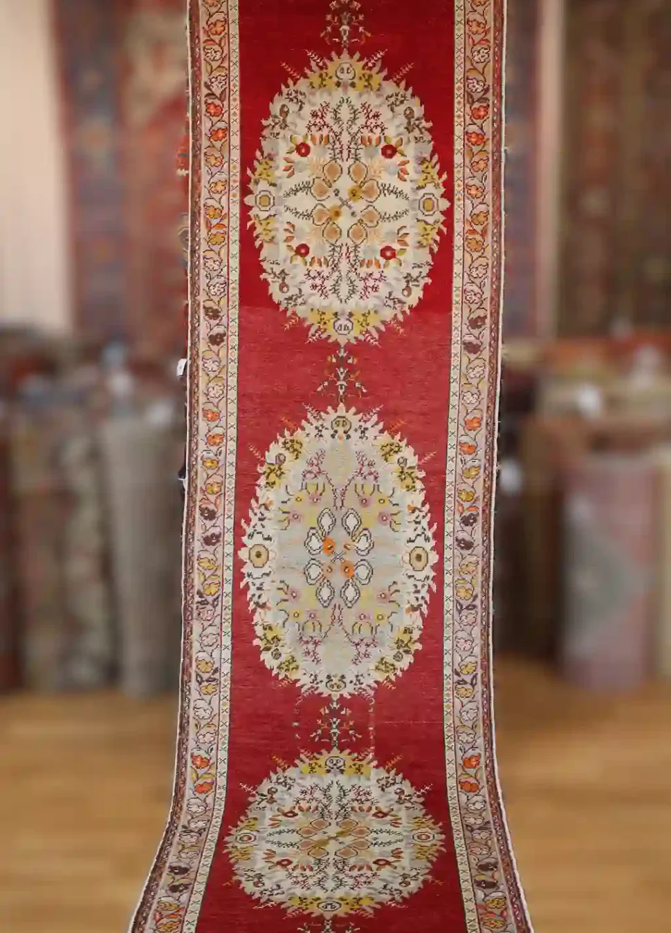 4′ x 15′ Red Fine Hand-Knotted Vintage Turkish Oushak Runner – Traditional Wool