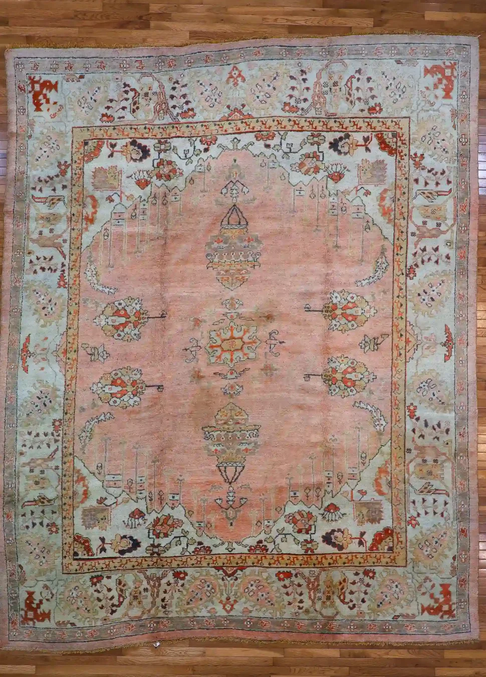10′ x 13′ Peach Fine Hand-Knotted Semi-Antique Turkish Oushak Rug – Traditional Wool