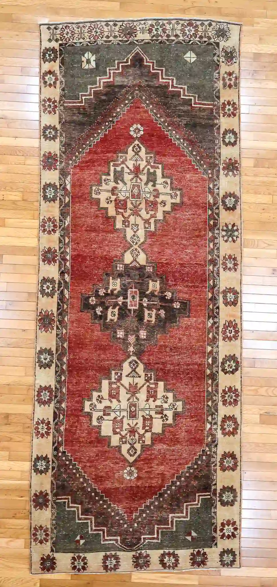 4' x 11' Beige Fine Hand-Knotted Turkish Oushak Runner – Traditional Wool