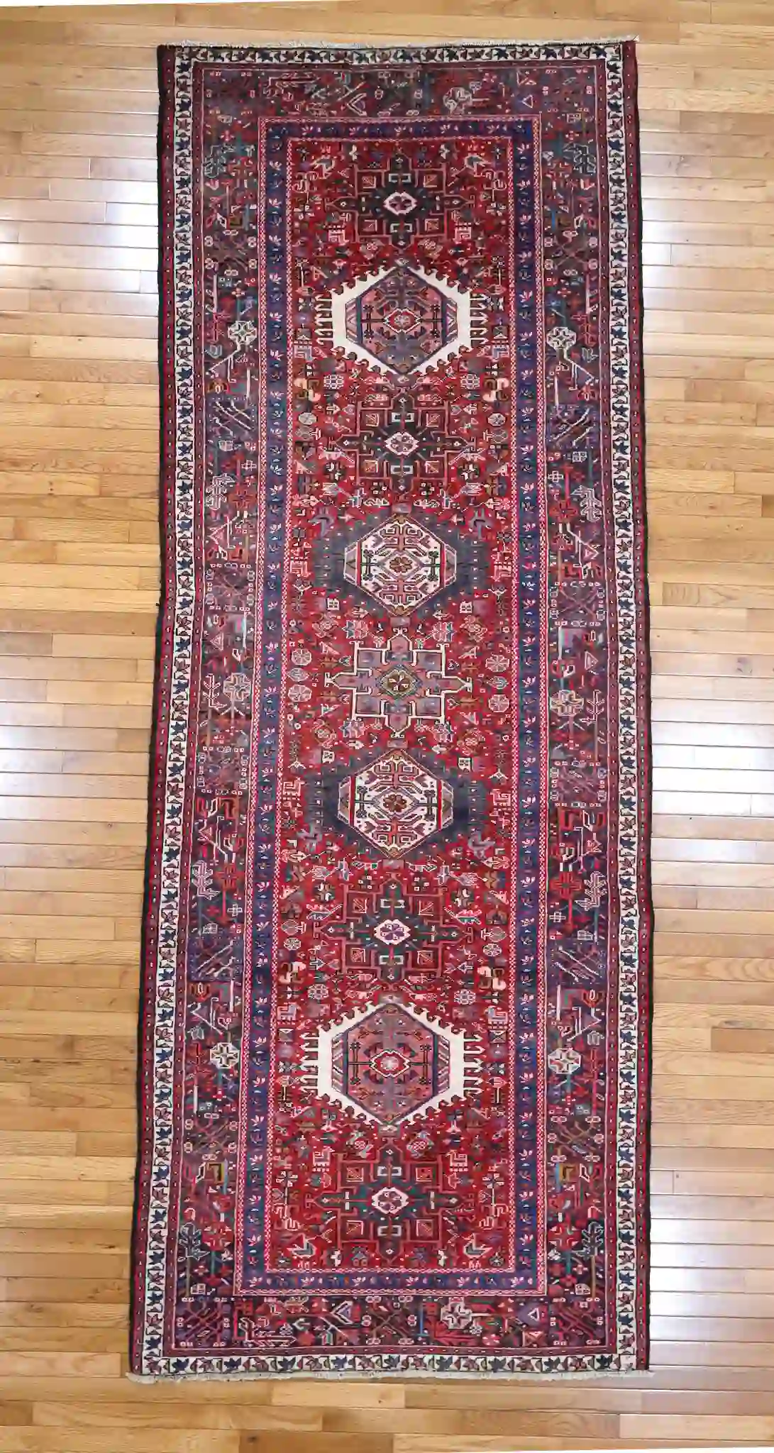 4' x 11' Red Fine Hand-Knotted Persian Karajeh Rug – Traditional Runner Wool