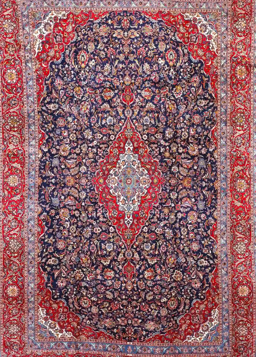 12′ x 18′ Red Fine Hand-Knotted Persian Kashan Rug – Traditional Wool