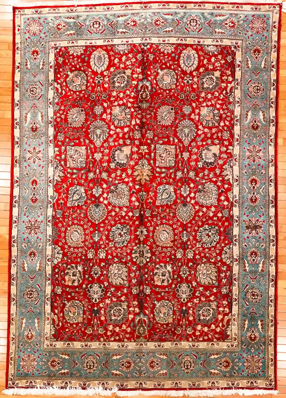 7′ x 9′ Red Fine Hand-Knotted Persian Tabriz Rug – Traditional Wool