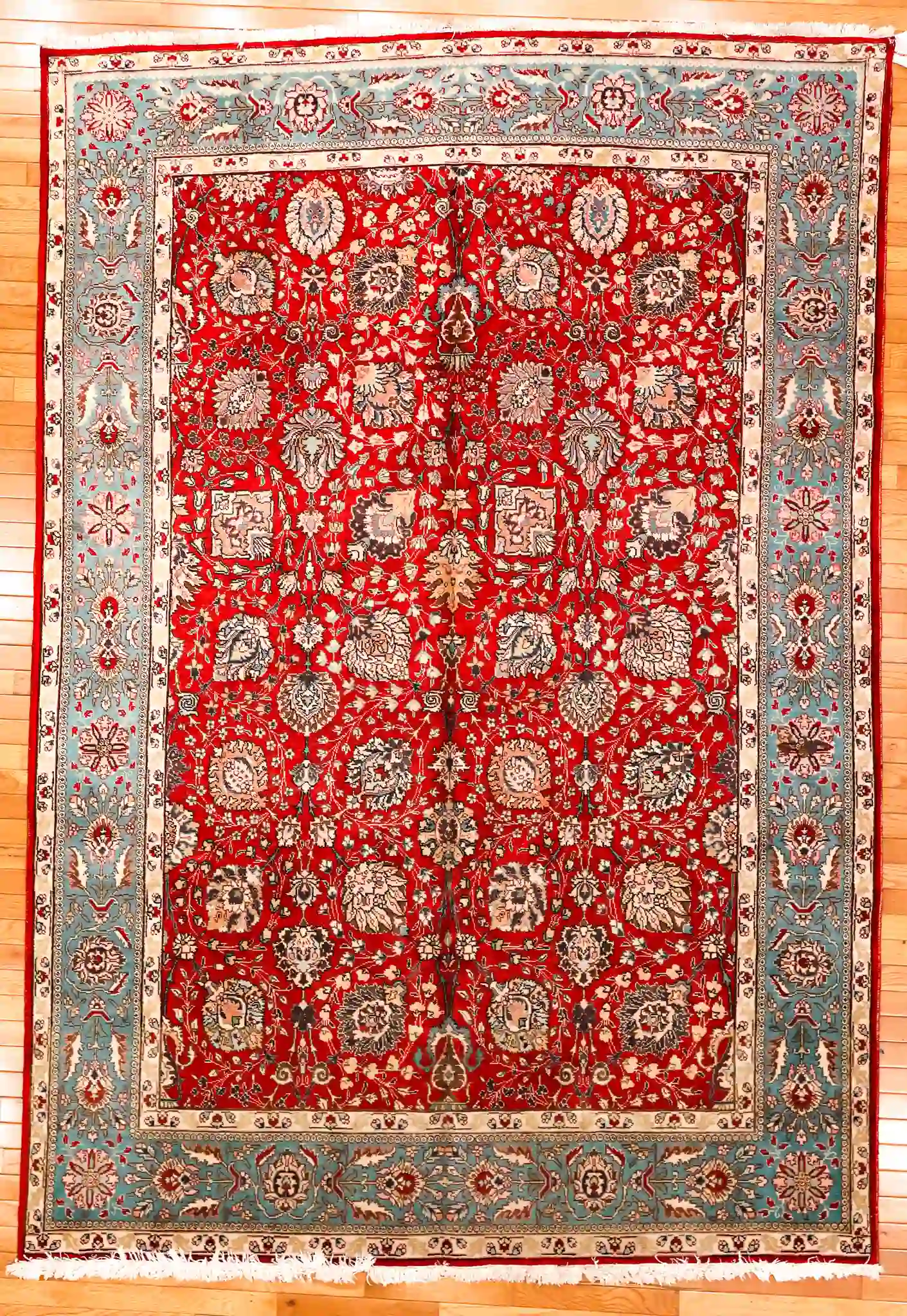 7' x 9' Red Fine Hand-Knotted Persian Tabriz Rug – Traditional Wool