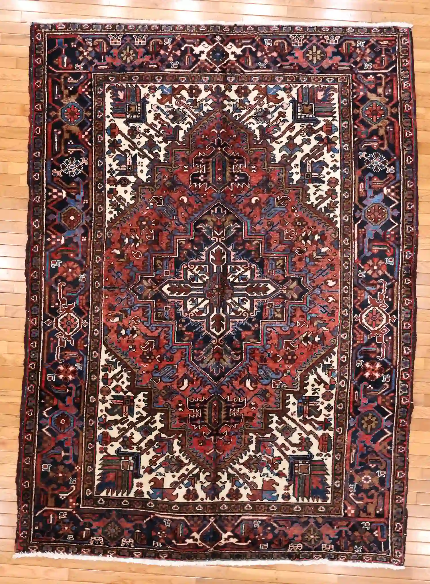 6' x 8' Red Fine Hand-Knotted Persian Heriz Rug – Traditional Wool