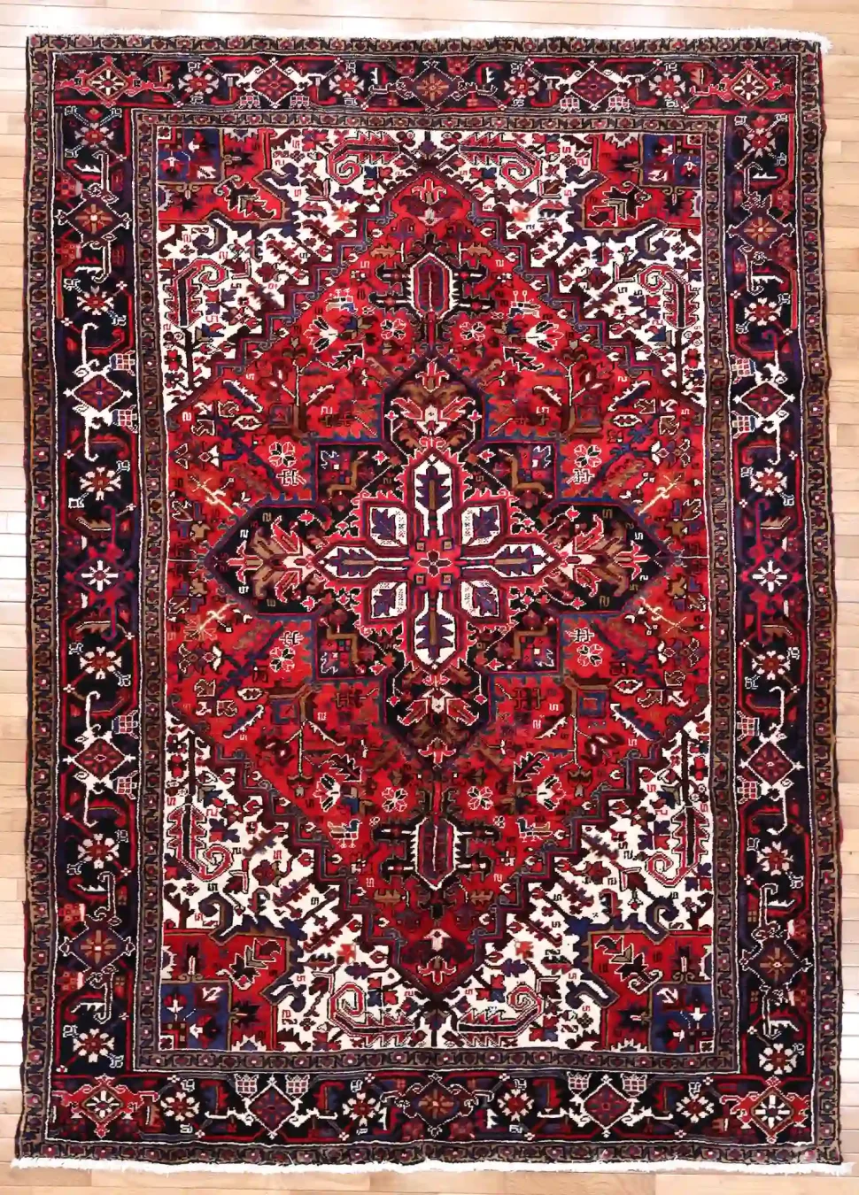 7′ x 10′ Red Fine Hand-Knotted Persian Heriz Rug – Traditional Wool