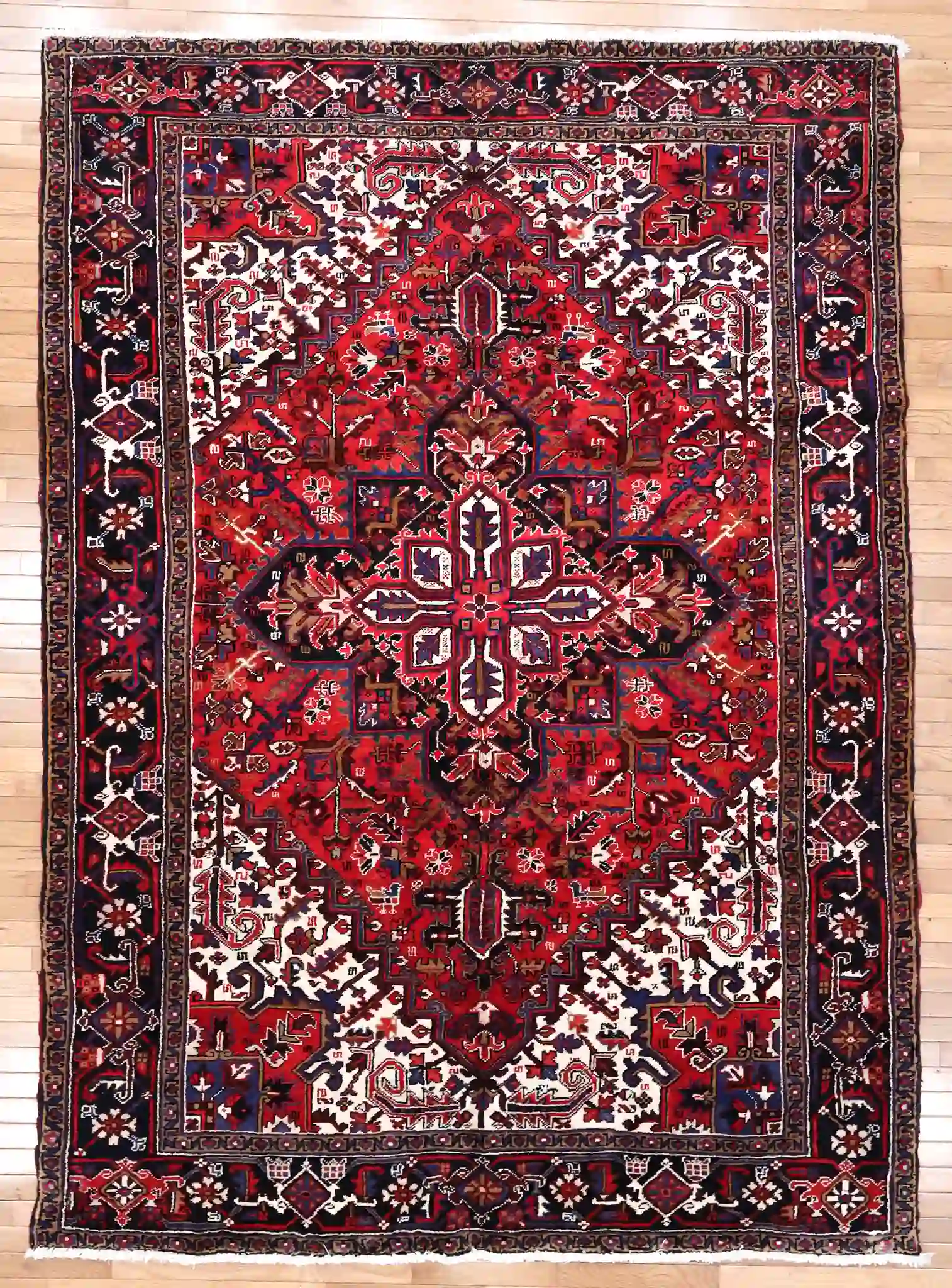 7' x 10' Red Fine Hand-Knotted Persian Heriz Rug – Traditional Wool