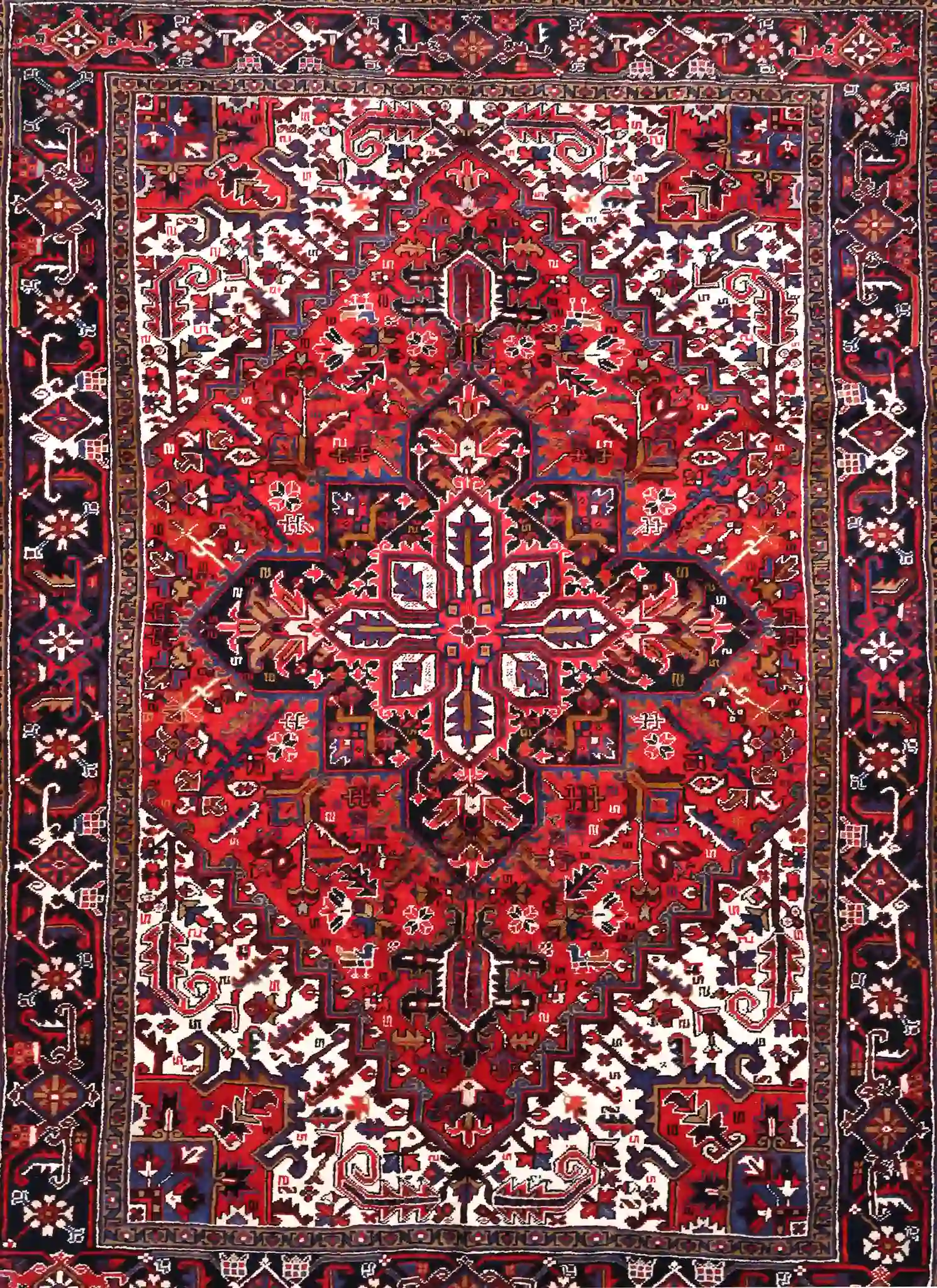 7' x 10' Red Fine Hand-Knotted Persian Heriz Rug – Traditional Wool - Image 2