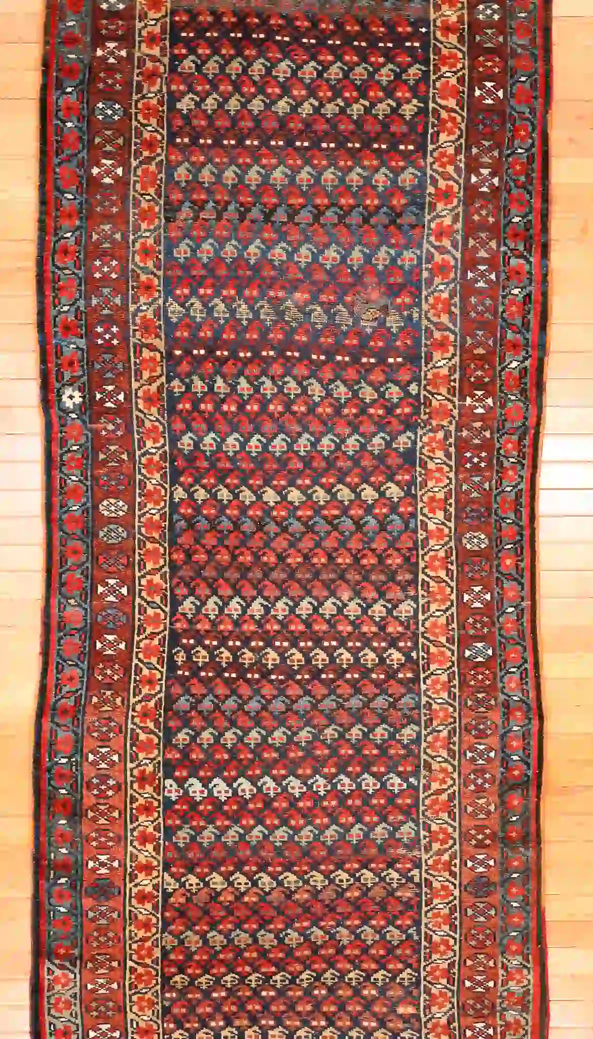 4' x 16' Navy Fine Hand-Knotted Antique Persian Kurdish Rug – Tribal Wool - Image 3