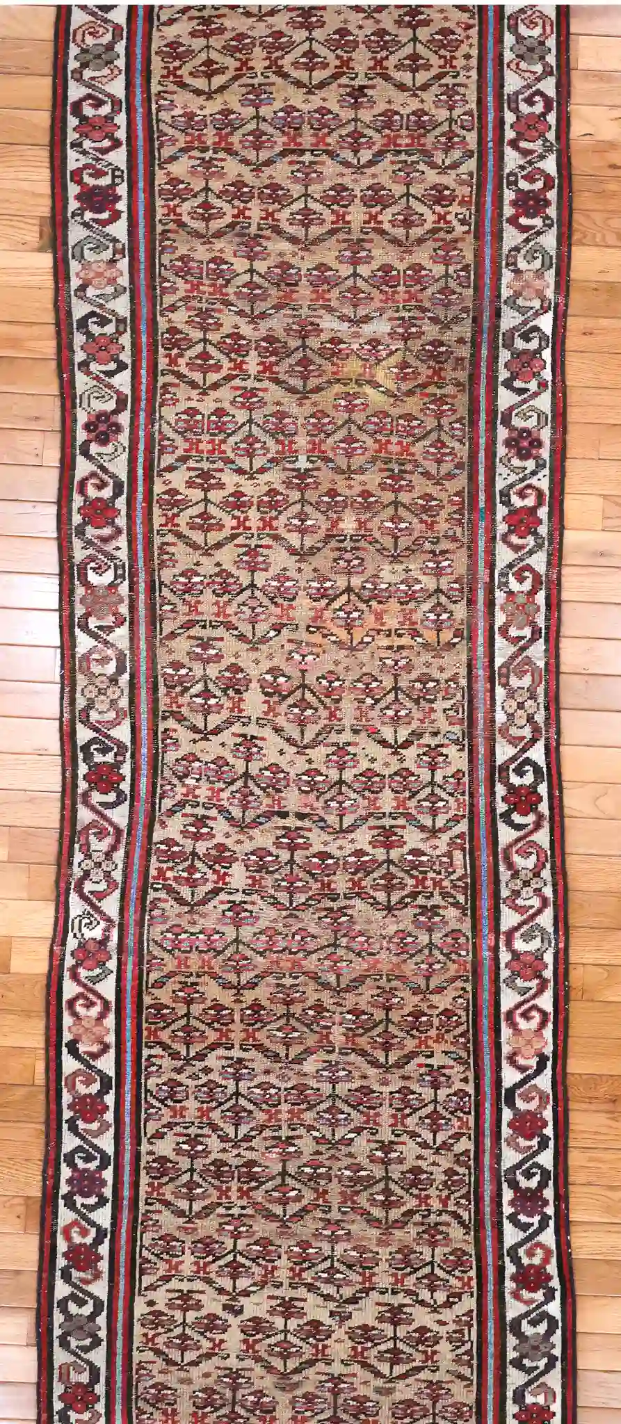 3' x 13' Beige Fine Hand-Knotted Persian Malayer Rug – Herati Runner Wool - Image 2