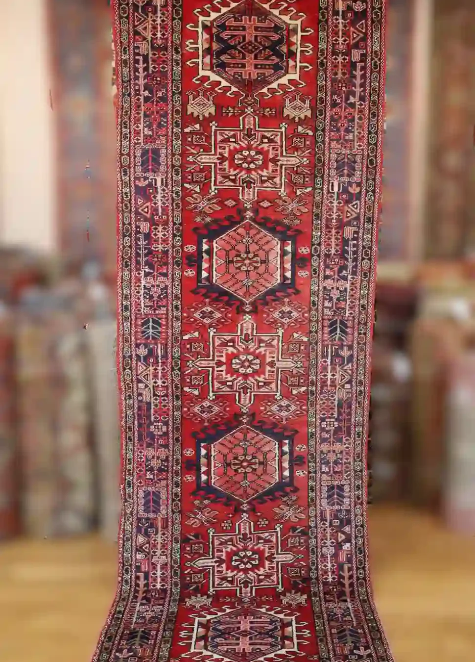 4′ x 15′ Red Fine Hand-Knotted Persian Heriz Runner – Traditional Wool