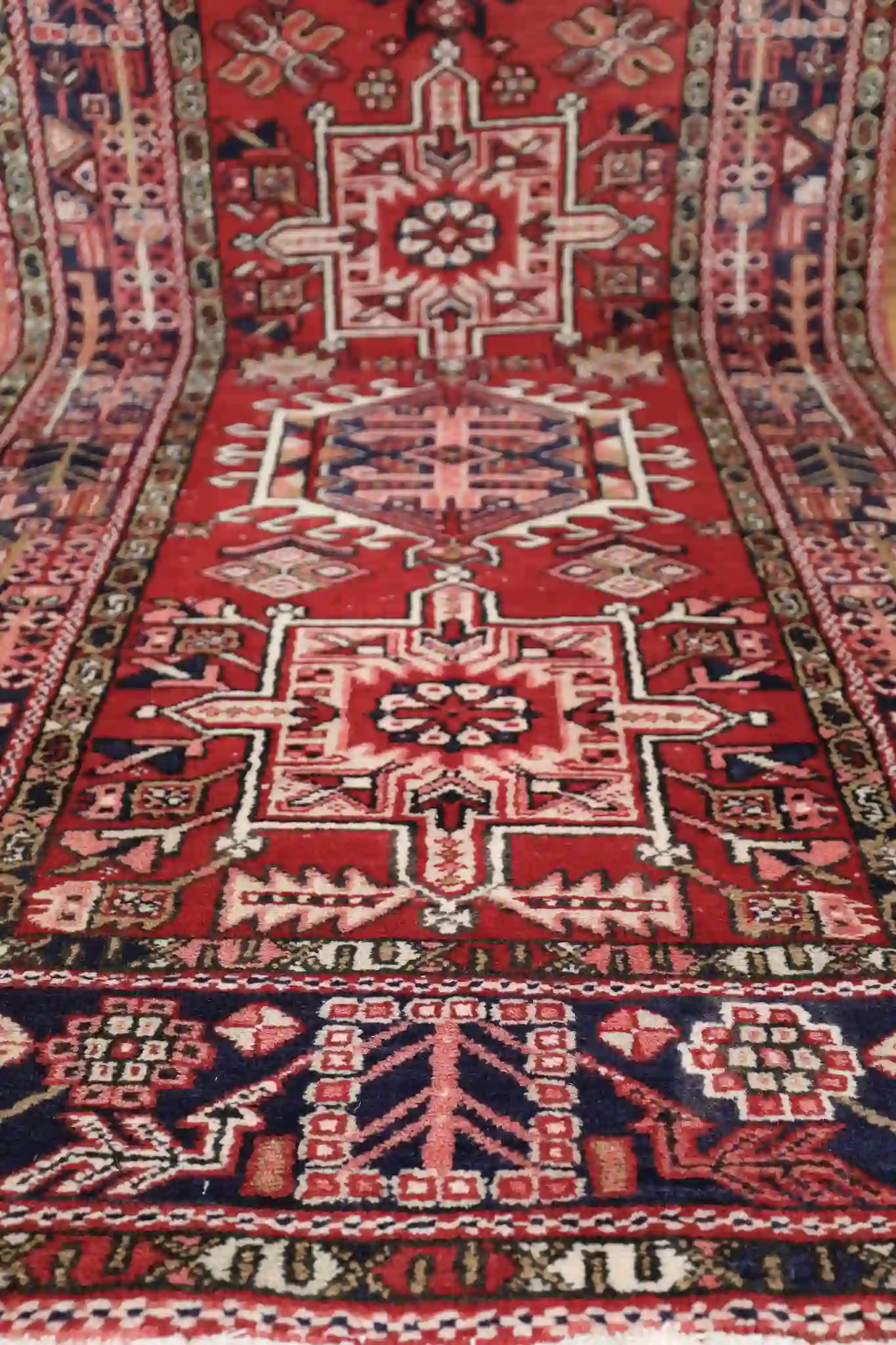 4' x 15' Red Fine Hand-Knotted Persian Heriz Runner – Traditional Wool - Image 2