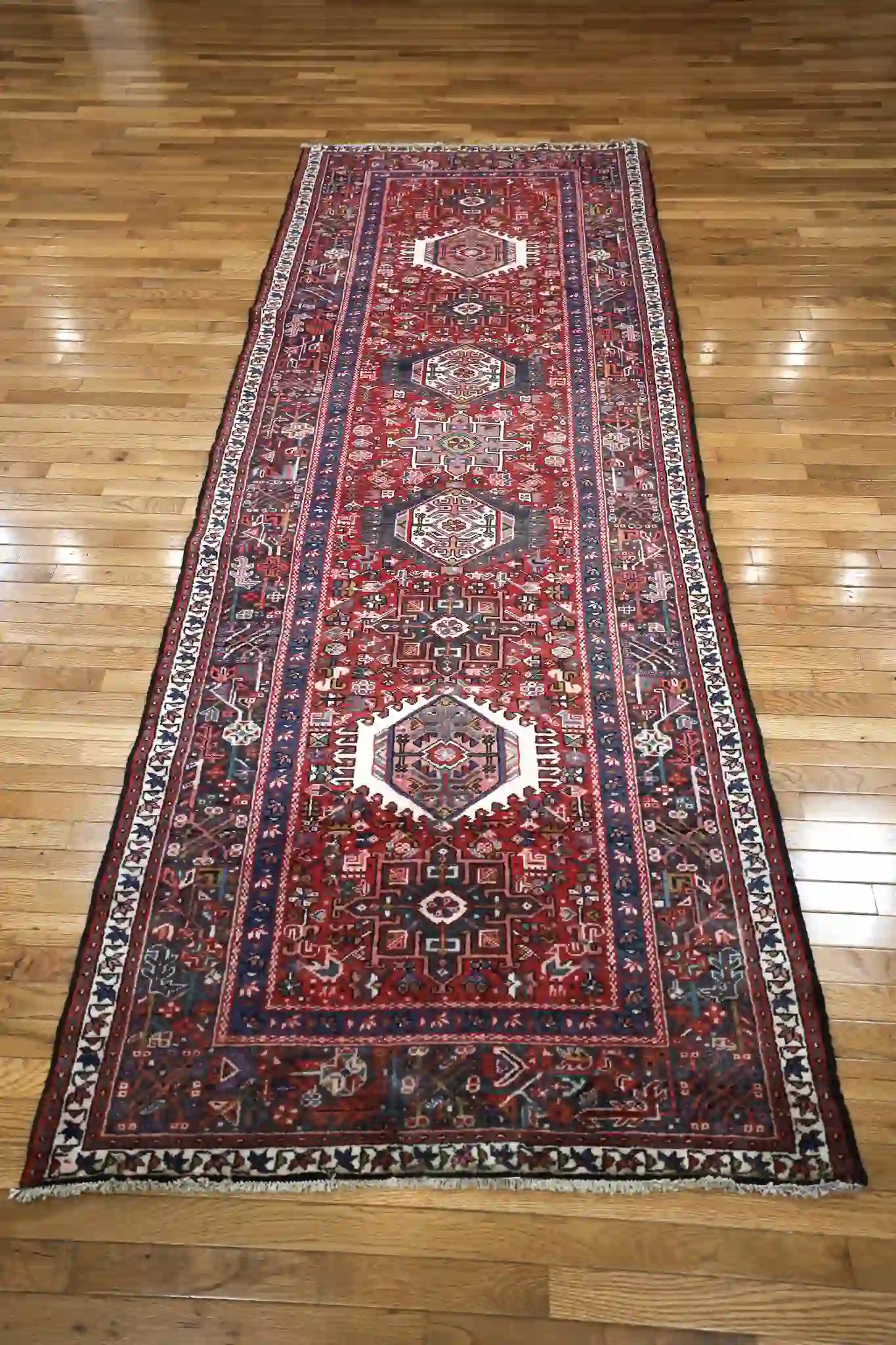 4' x 11' Red Fine Hand-Knotted Persian Karajeh Rug – Traditional Runner Wool - Image 4