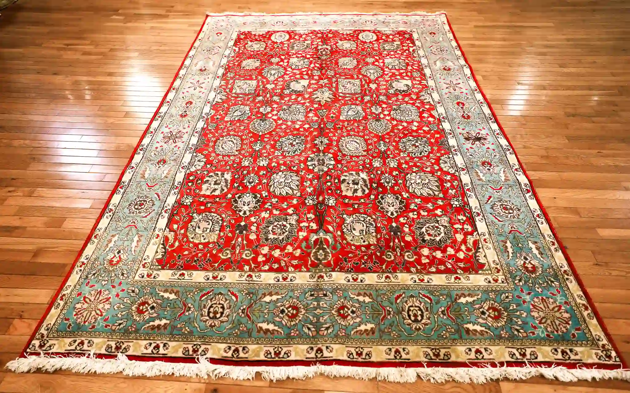 7' x 9' Red Fine Hand-Knotted Persian Tabriz Rug – Traditional Wool - Image 2