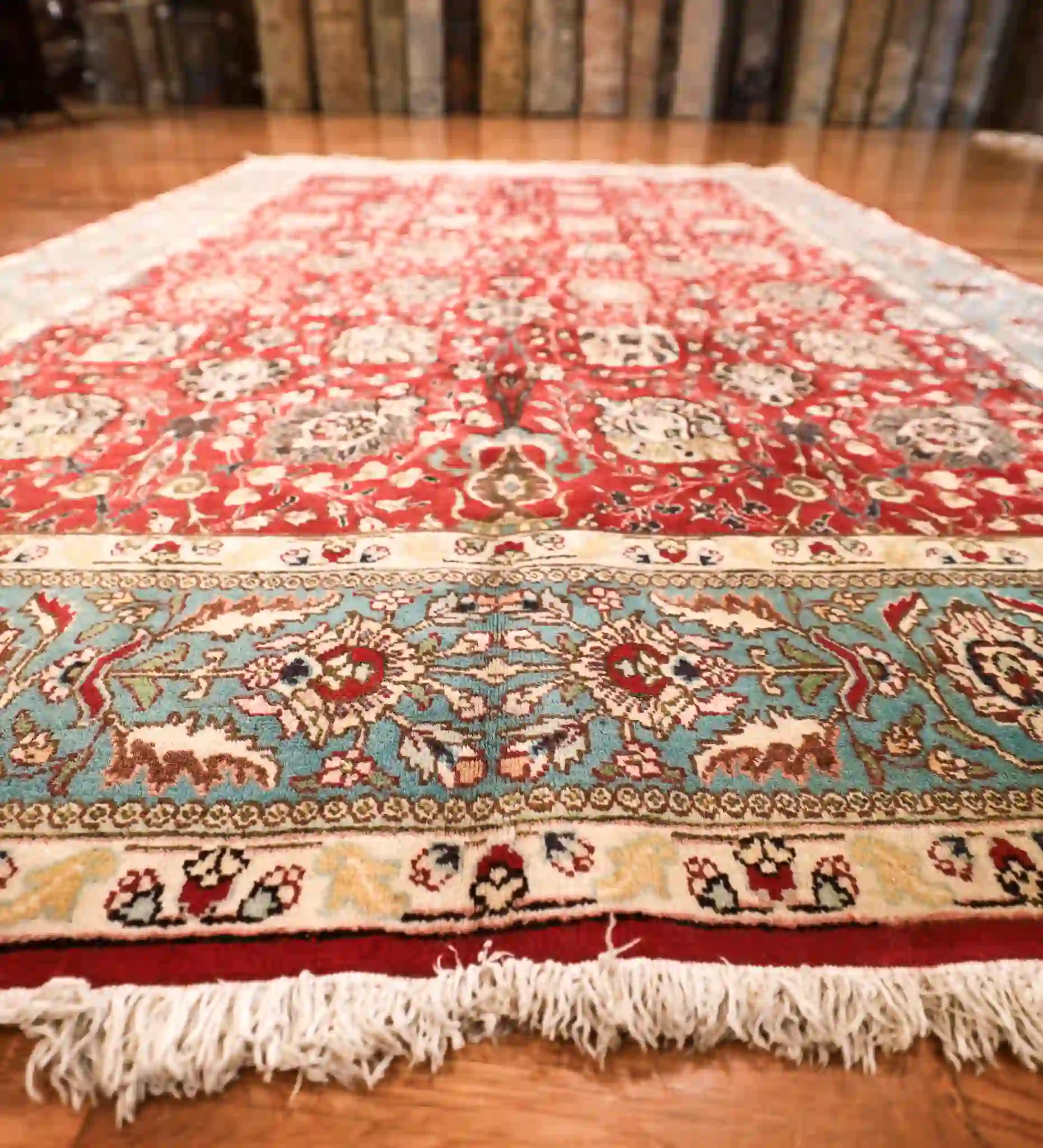7' x 9' Red Fine Hand-Knotted Persian Tabriz Rug – Traditional Wool - Image 4