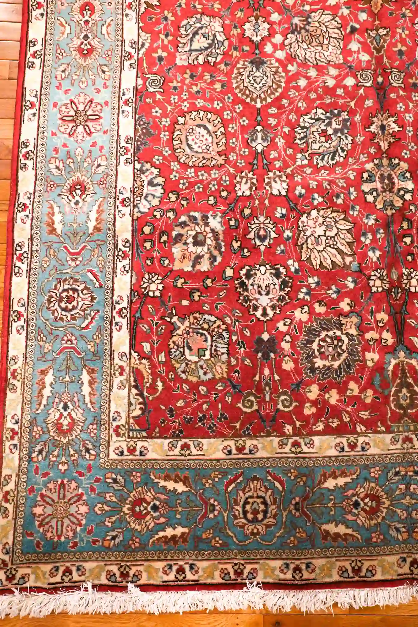 7' x 9' Red Fine Hand-Knotted Persian Tabriz Rug – Traditional Wool - Image 7