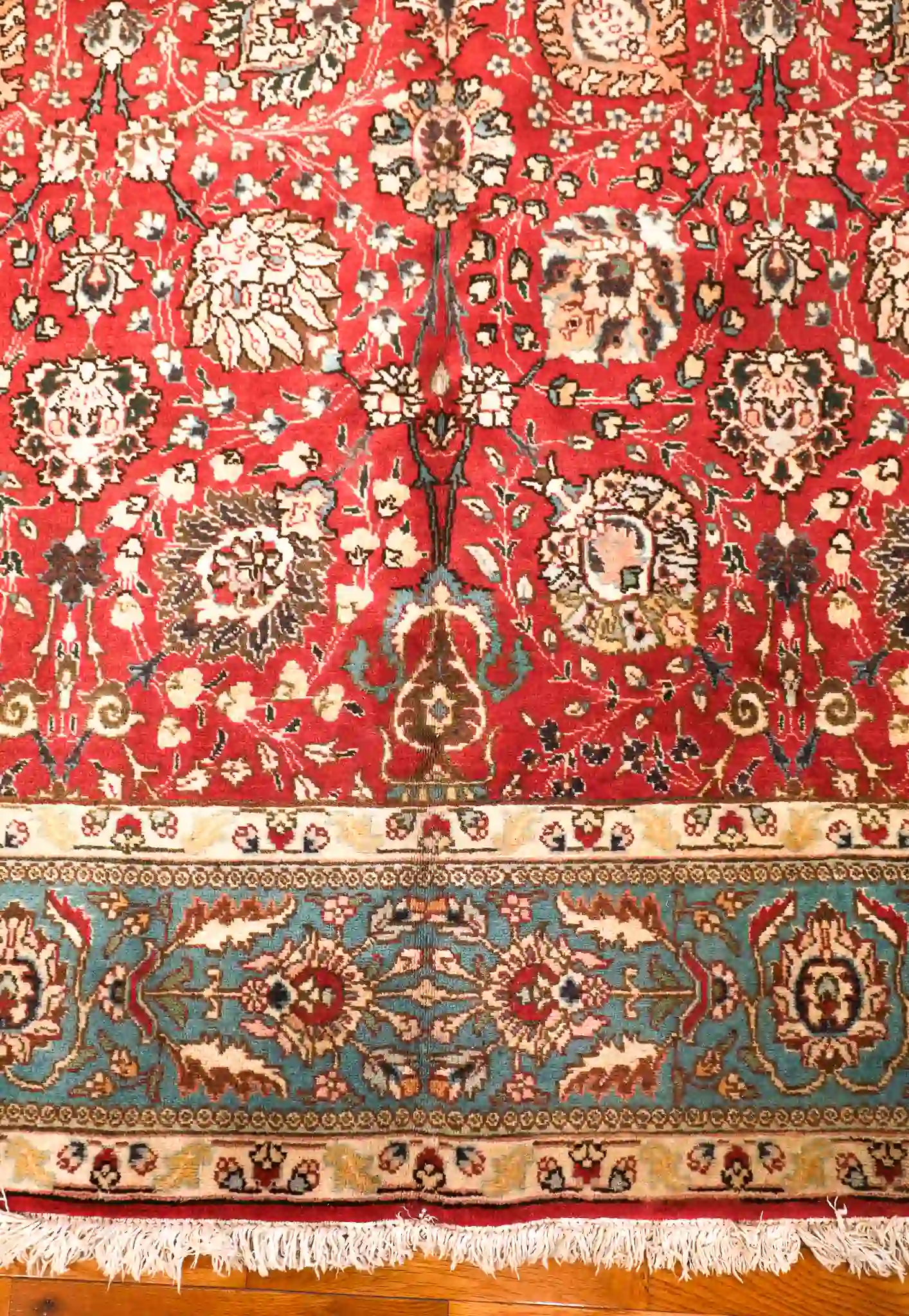 7' x 9' Red Fine Hand-Knotted Persian Tabriz Rug – Traditional Wool - Image 6