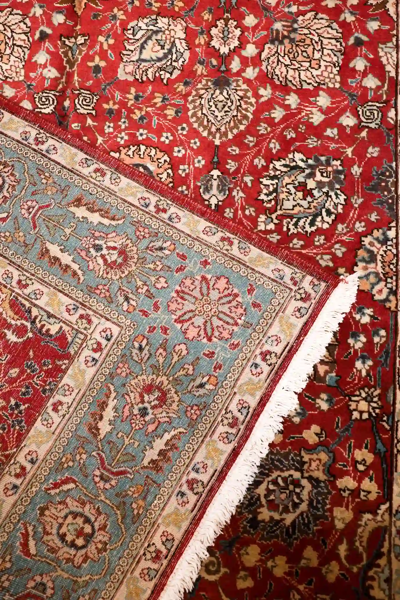 7' x 9' Red Fine Hand-Knotted Persian Tabriz Rug – Traditional Wool - Image 8