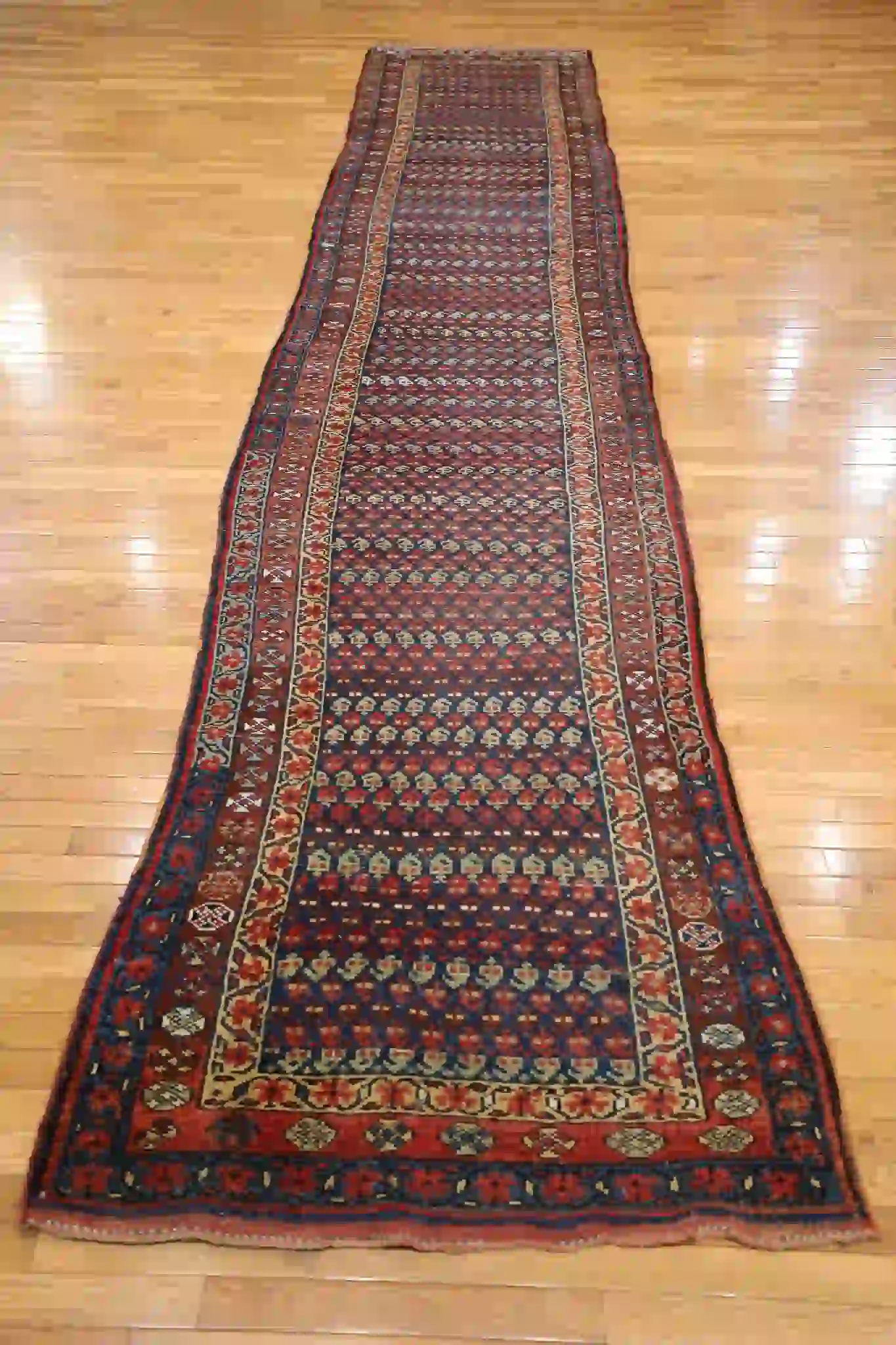 4' x 16' Navy Fine Hand-Knotted Antique Persian Kurdish Rug – Tribal Wool - Image 2