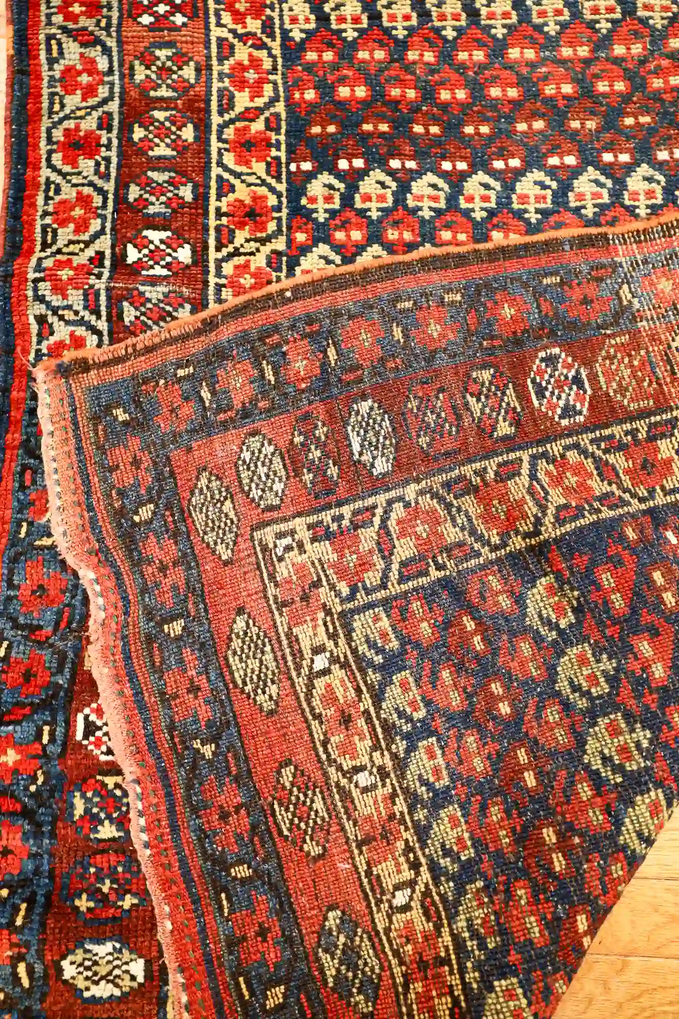 4' x 16' Navy Fine Hand-Knotted Antique Persian Kurdish Rug – Tribal Wool - Image 7