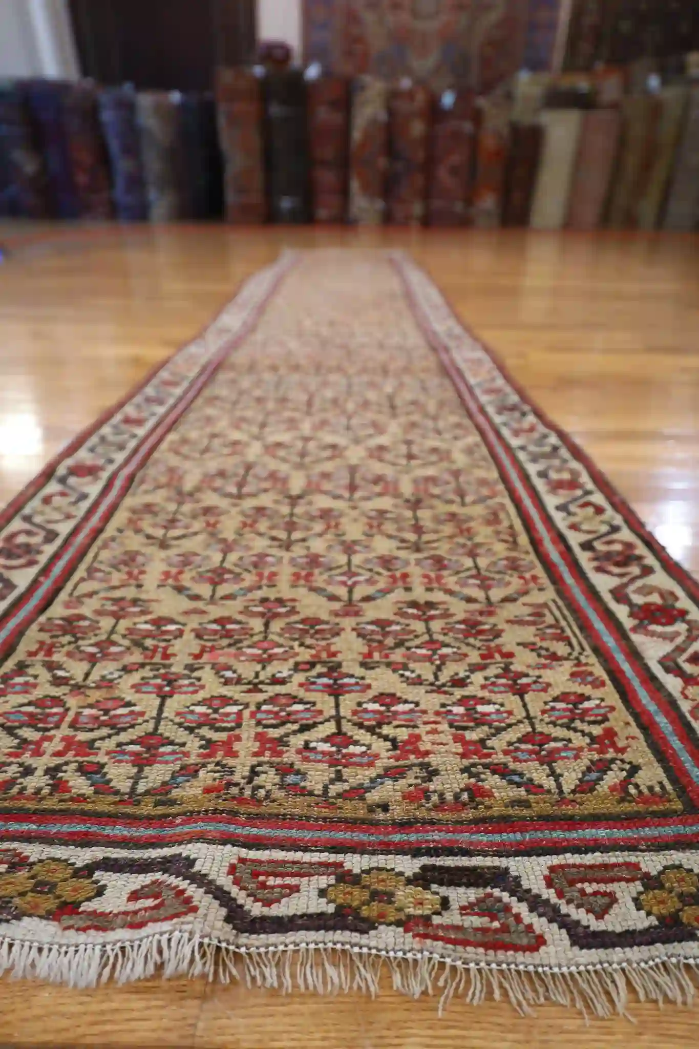 3' x 13' Beige Fine Hand-Knotted Persian Malayer Rug – Herati Runner Wool - Image 3