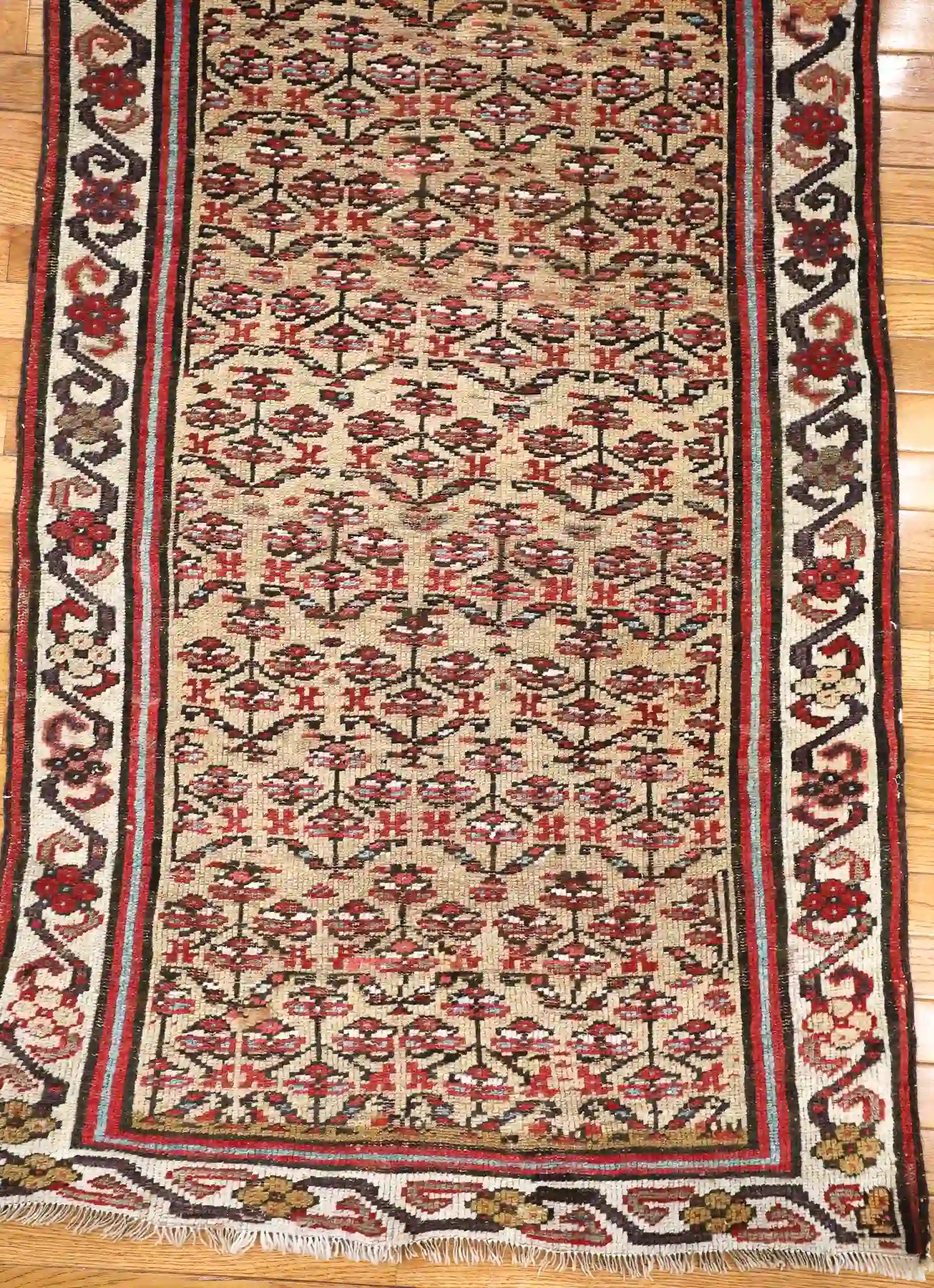 3' x 13' Beige Fine Hand-Knotted Persian Malayer Rug – Herati Runner Wool - Image 4
