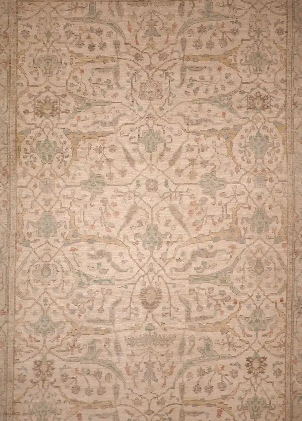 12′ x 18′ Beige Fine Hand-Knotted Afghan Oushak Rug – Traditional Wool