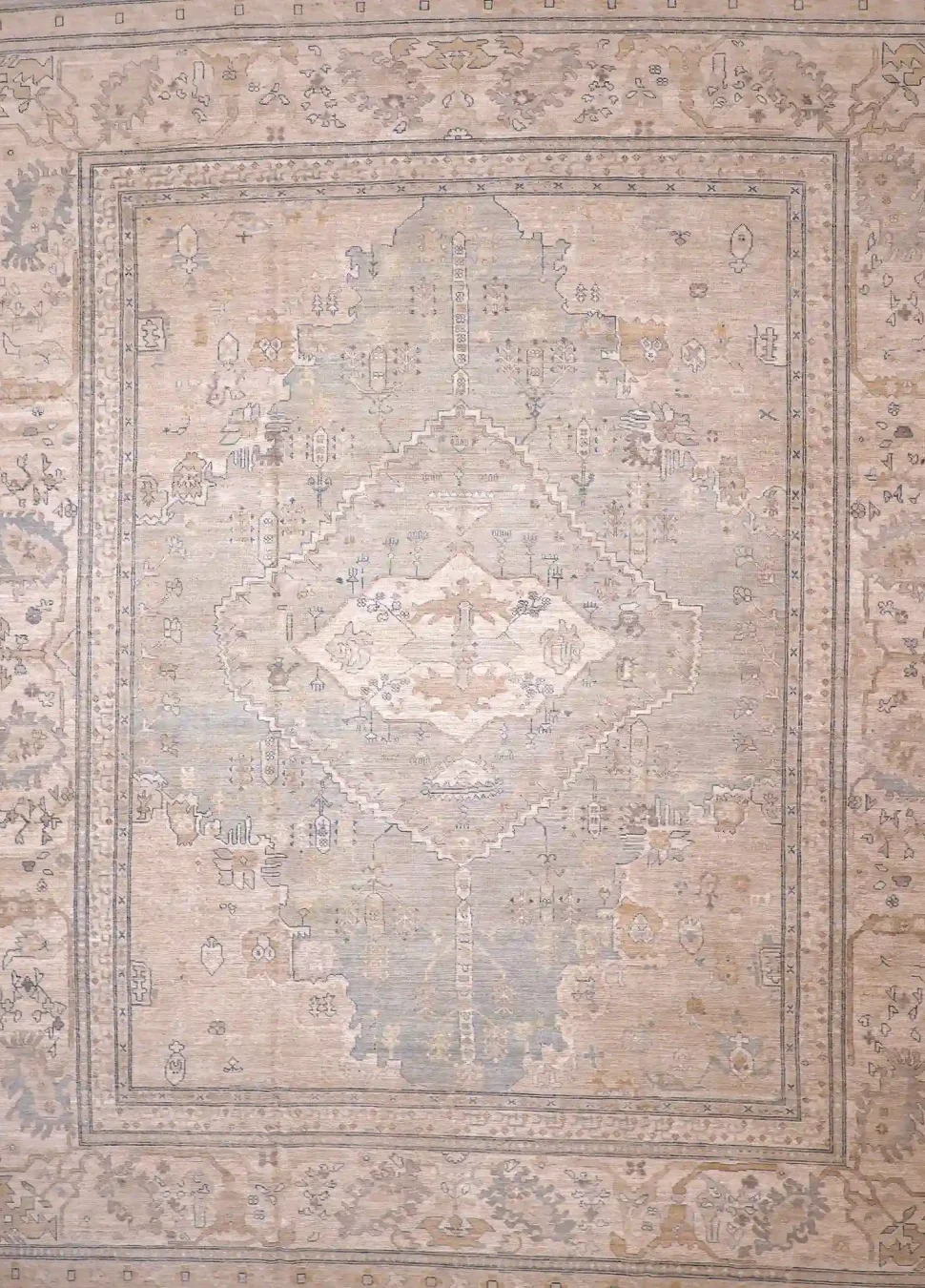 12′ x 15′ Beige Fine Hand-Knotted Afghan Oushak Rug – Traditional Wool