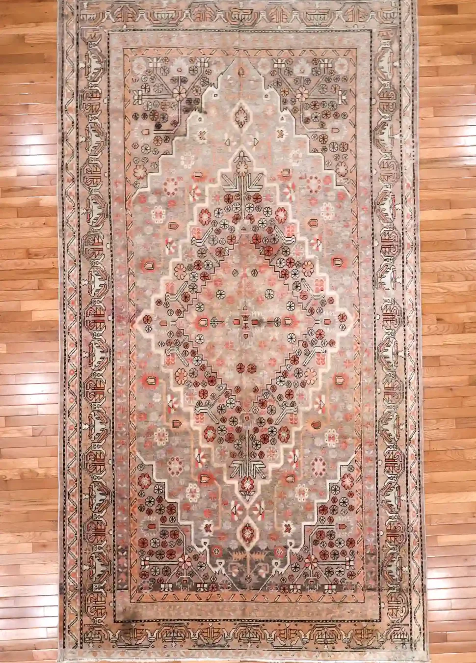 7′ x 12′ Gray Fine Hand-Knotted Central Asian Khotan Rug – Vintage Tribal Wool