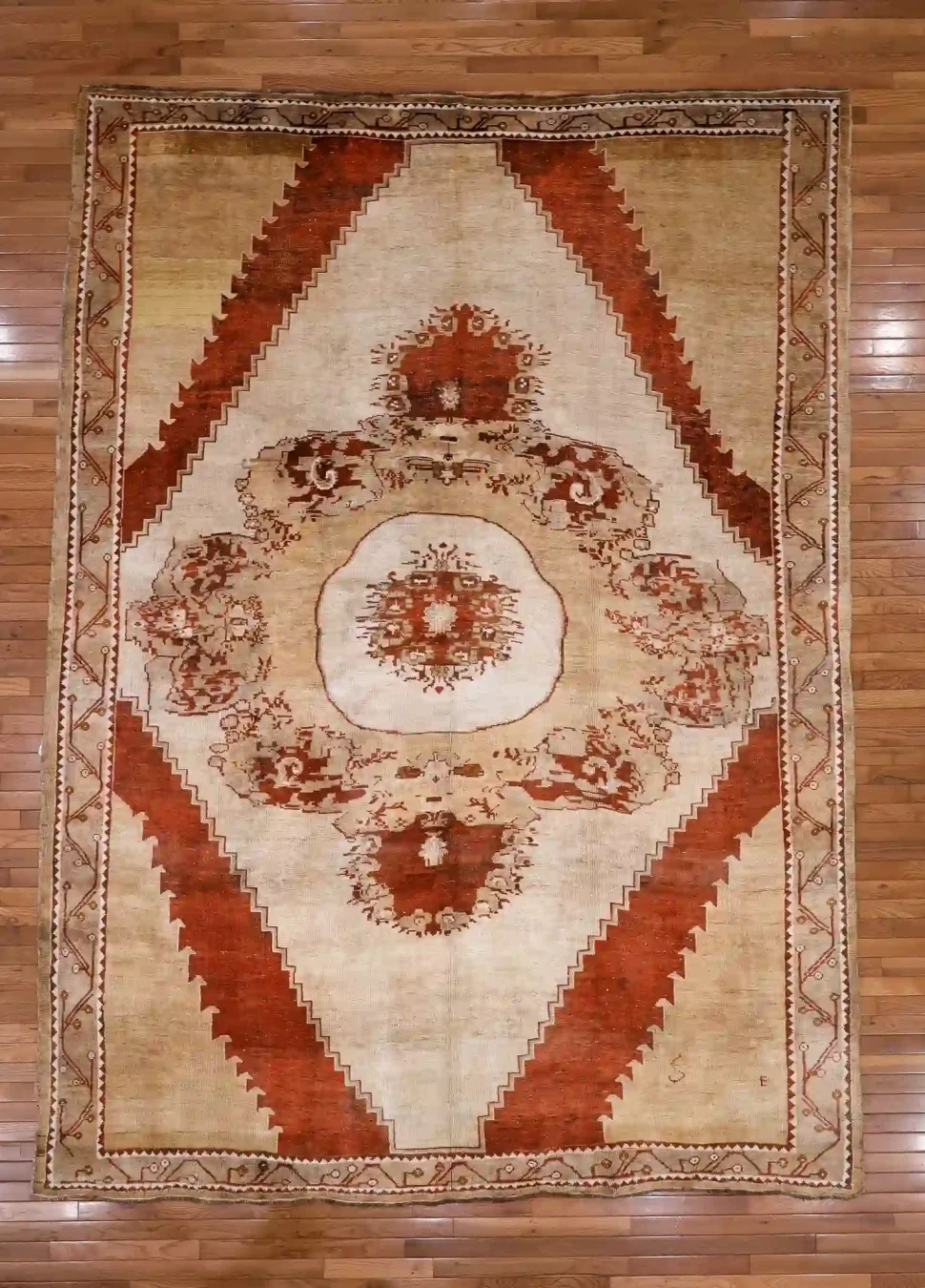 8′ x 11′ Beige Fine Hand-Knotted Turkish Oushak Rug – Vintage Wool