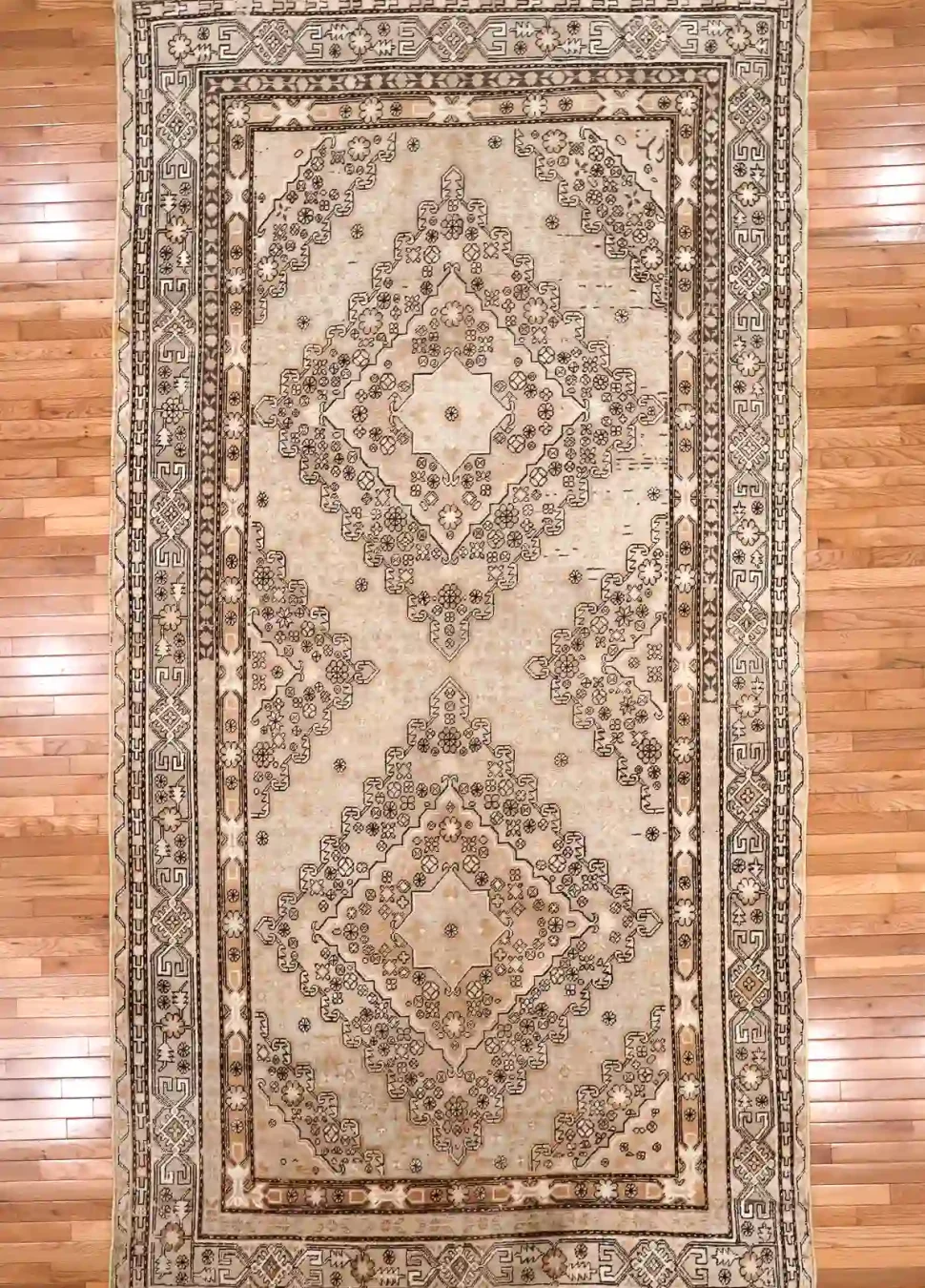6′ x 13′ Beige Fine Hand-Knotted Central Asian Khotan Rug – Vintage Tribal Wool