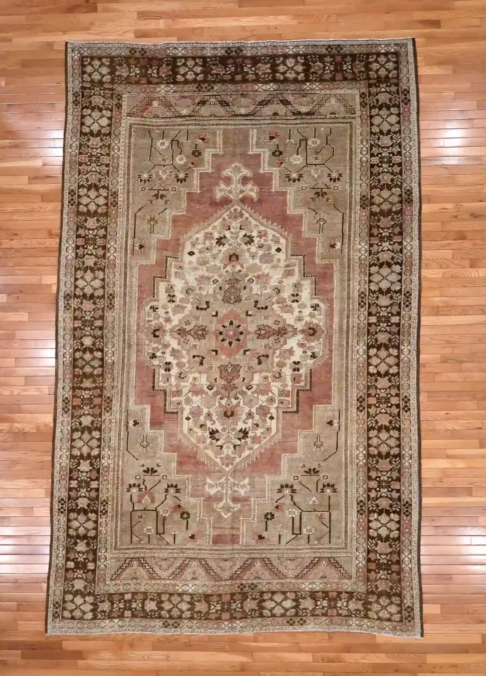 7′ x 12′ Beige Fine Hand-Knotted Turkish Oushak Rug – Vintage Wool