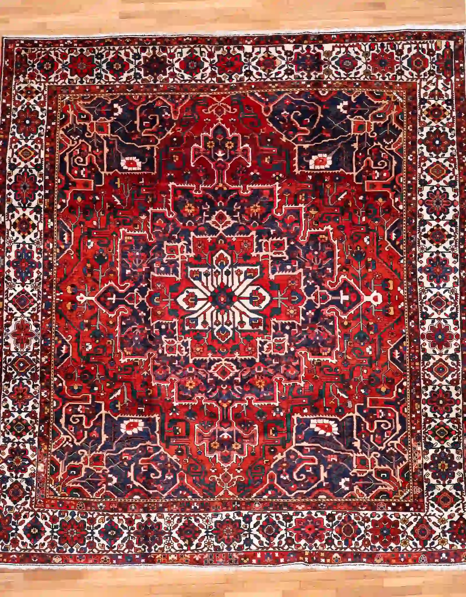 11' x 12' Red Fine Hand-Knotted Persian Bakhtiari Rug – Traditional Wool