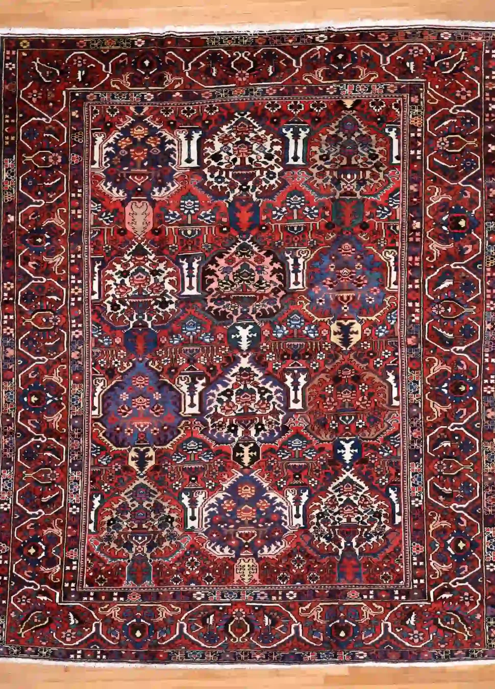 10′ x 13′ Red Fine Hand-Knotted Persian Bakhtiari Rug – Traditional Wool